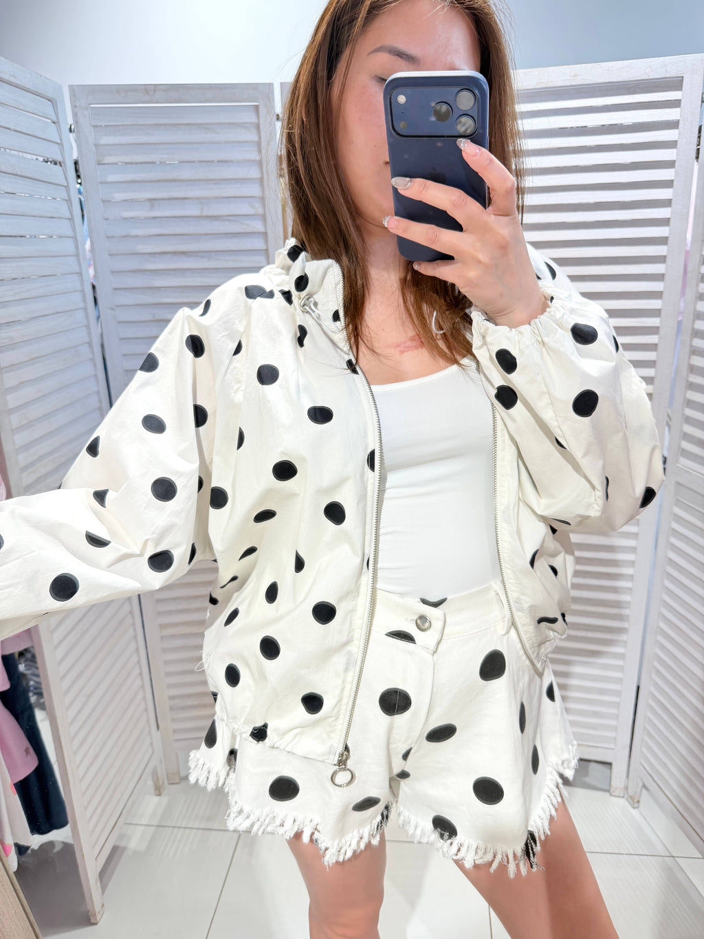 Veste à pois en coton fin POLKA Blanc & Noir