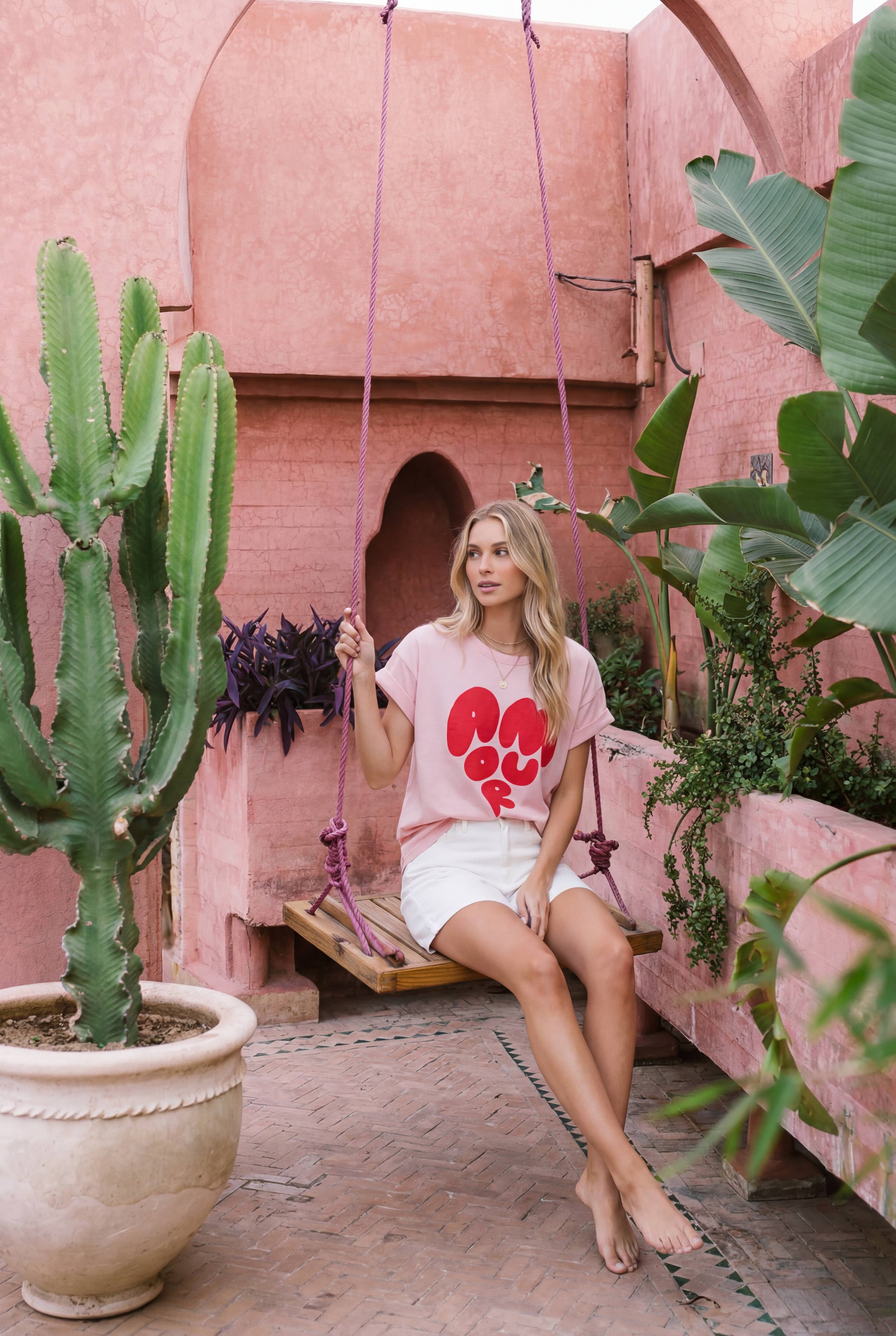 T-shirt Coton coeur AMORE Rose