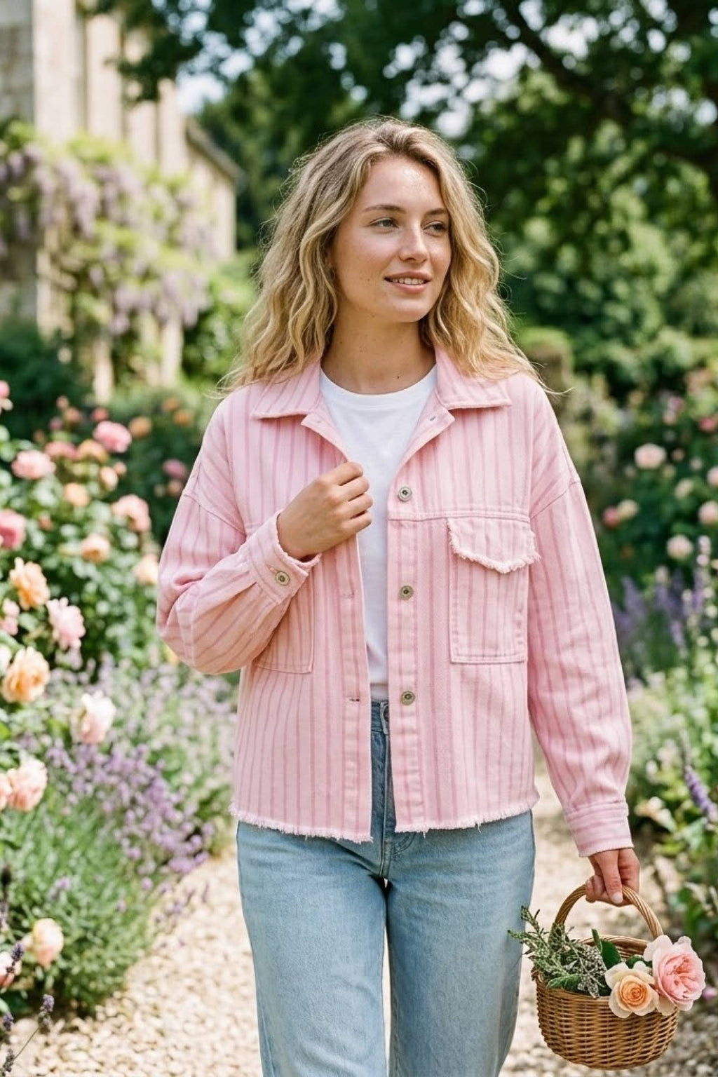 Veste coton CANDY rayée Poudre & Rose