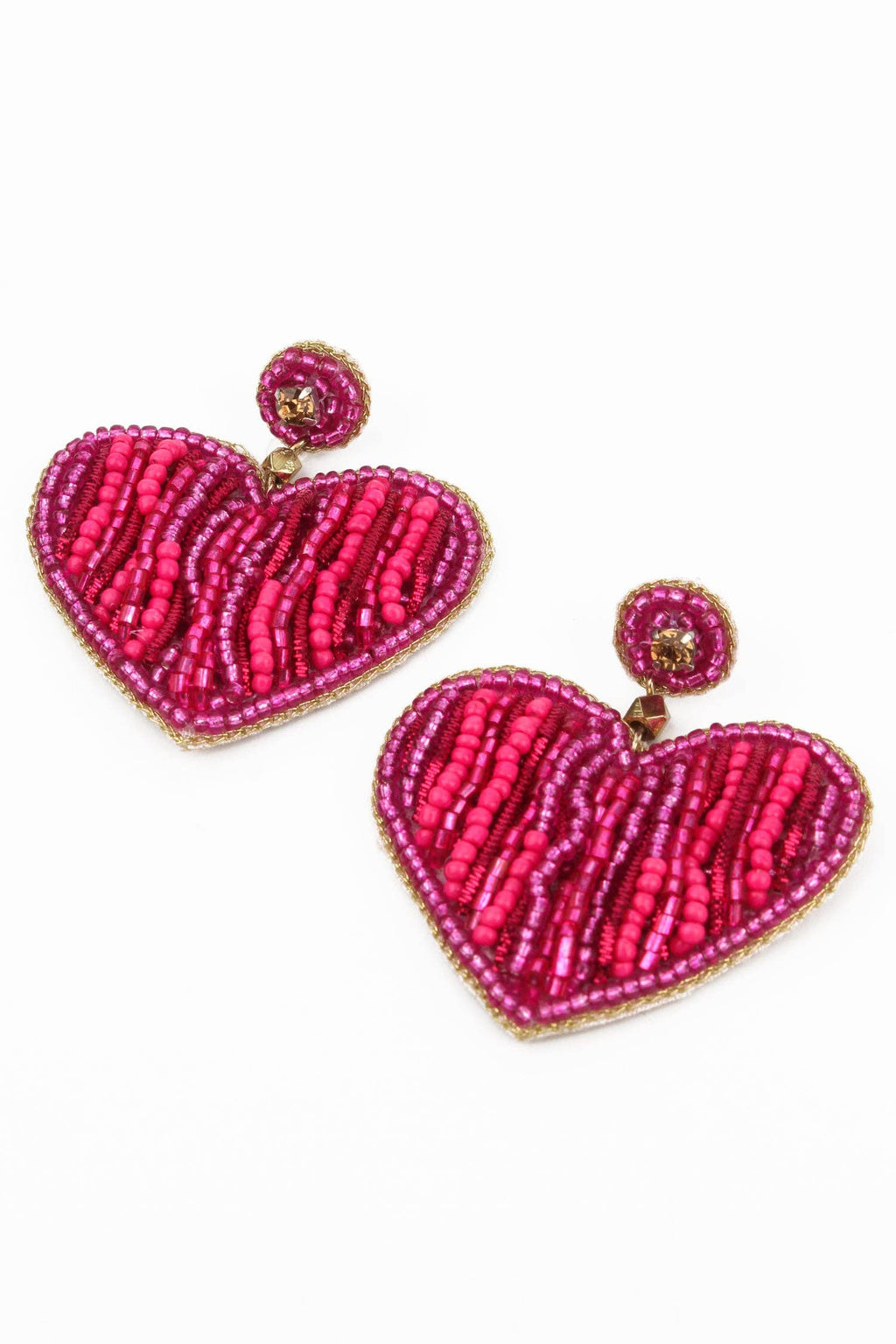BOUCLES D'OREILLES RAYÉES CŒUR ROSE FONCÉ