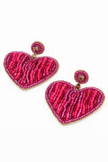 BOUCLES D'OREILLES RAYÉES CŒUR ROSE FONCÉ