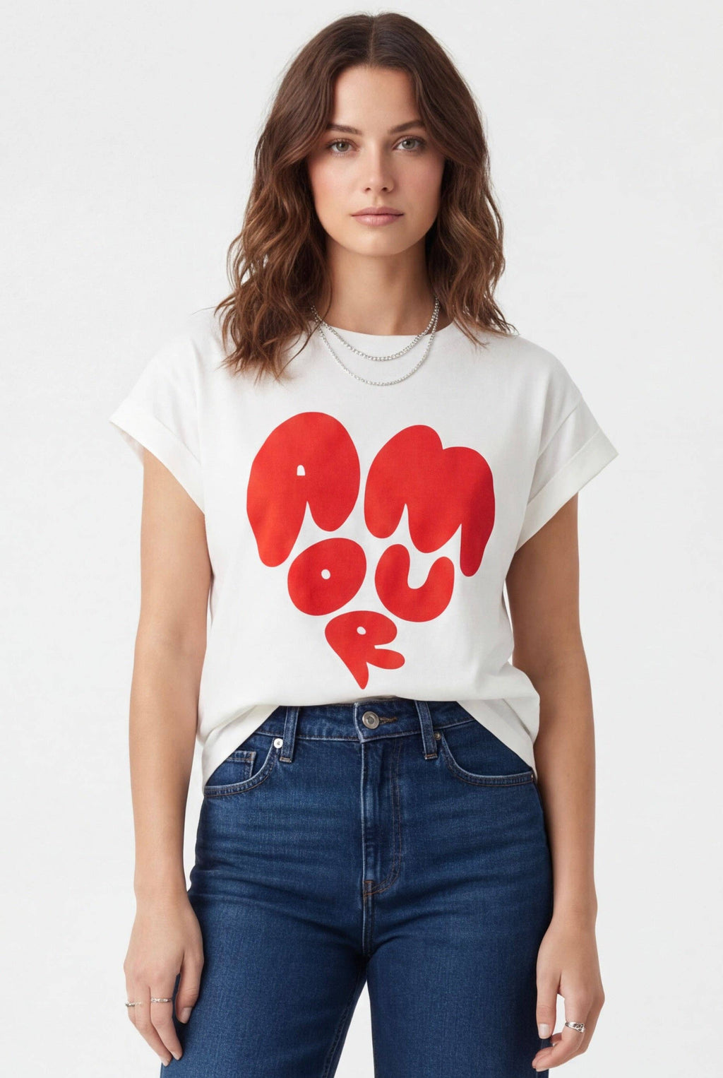 T-shirt Coton coeur AMORE Blanc