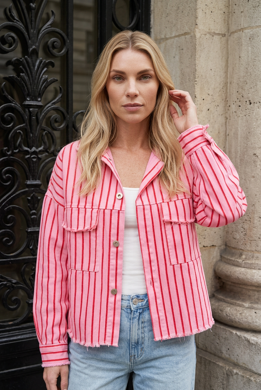 Veste coton CANDY rayée Rose & Rouge