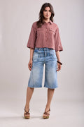 Bermuda jean évasé avec ceinture ZIGZAG