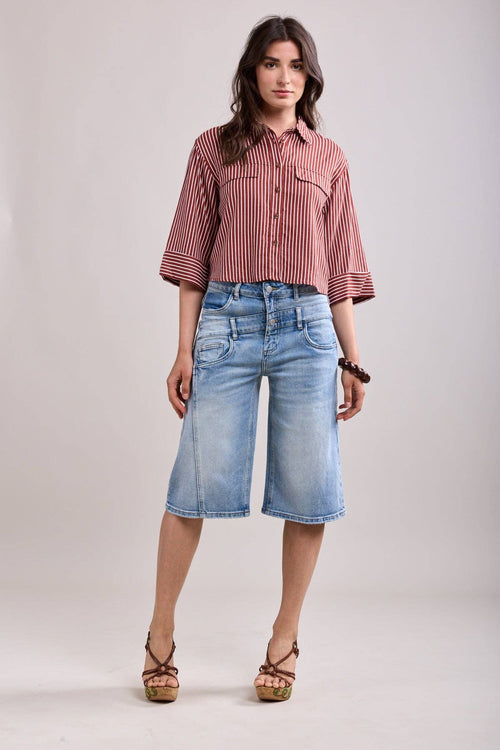 Bermuda jean évasé avec ceinture ZIGZAG