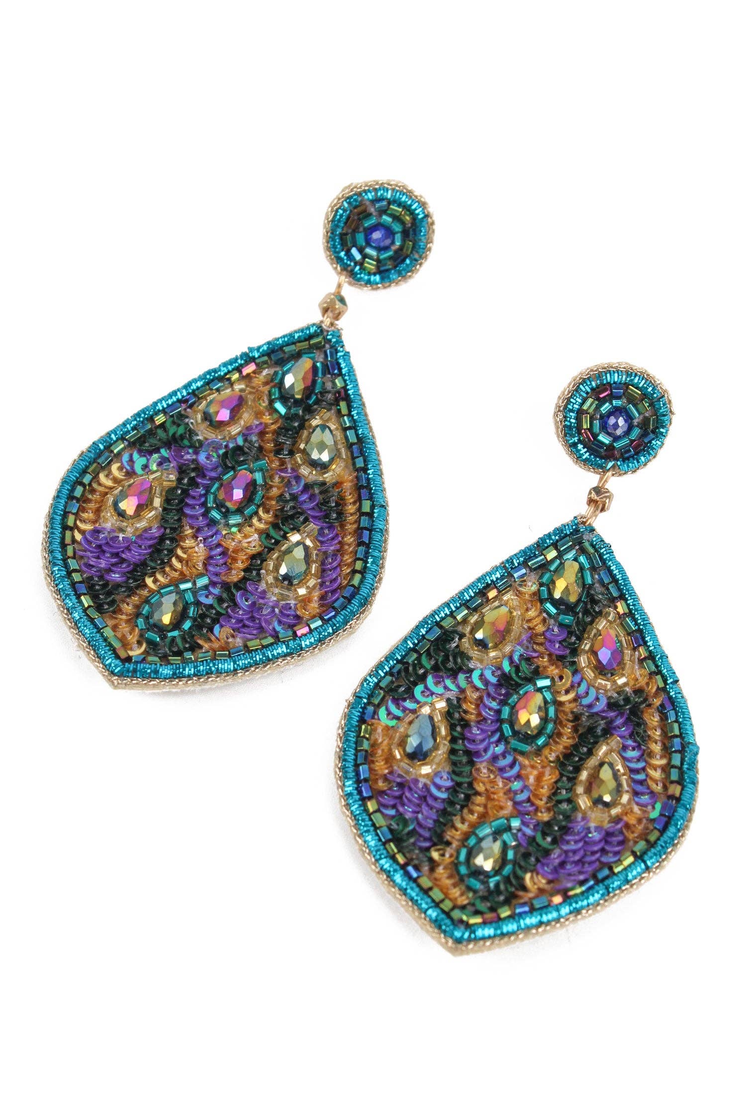 BOUCLES D'OREILLES GOUTTE D'EAU PAON BLEU