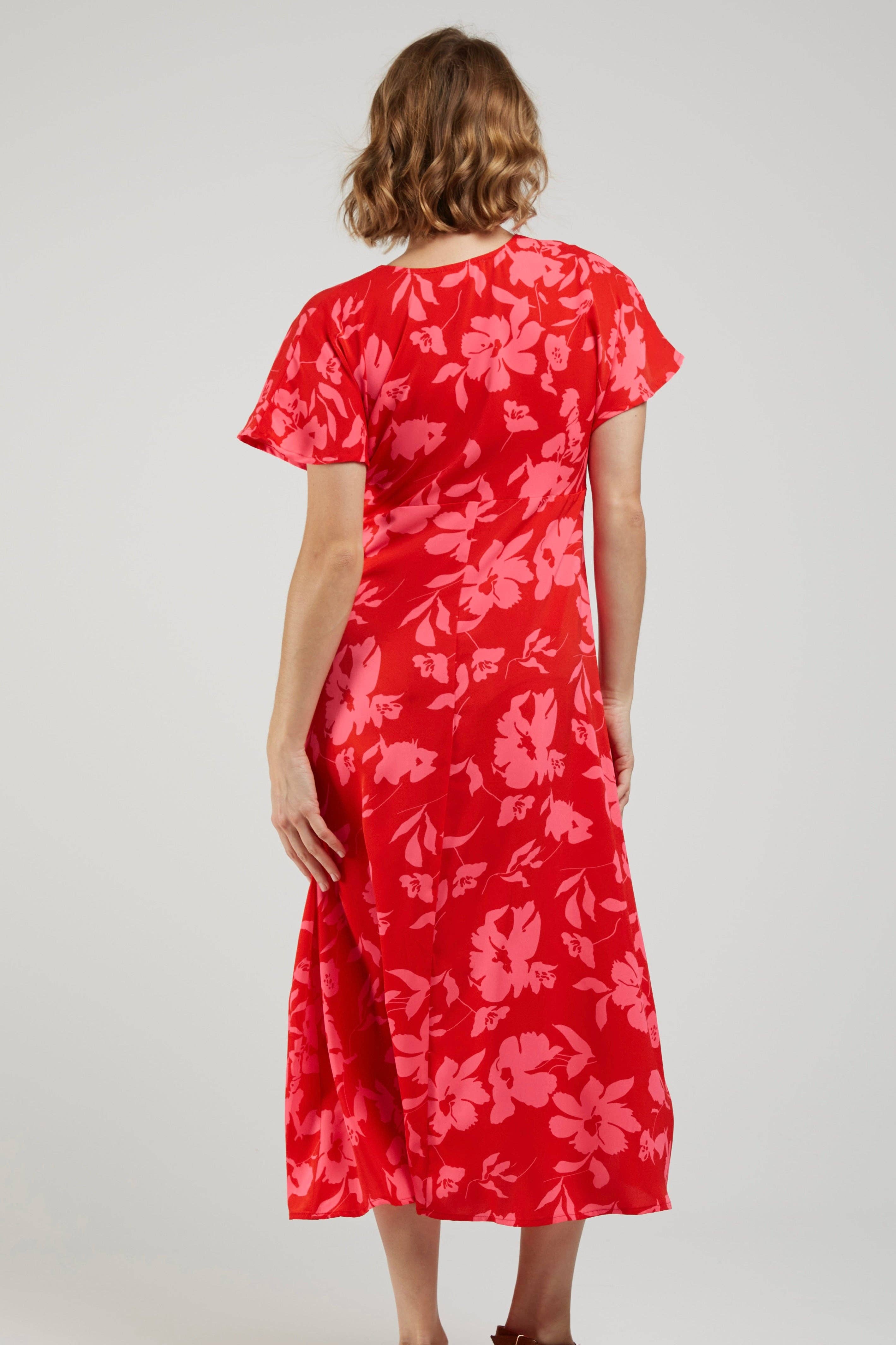 Robe Midi Fleurie DALI Rouge & Rose Fluo