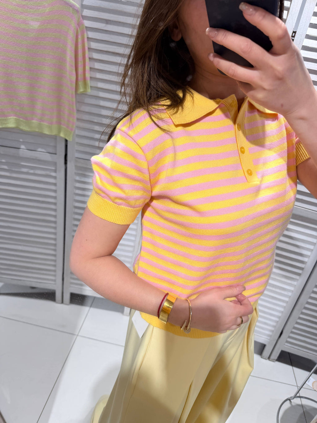 T-shirt rayé col POLO Jaune & Rose
