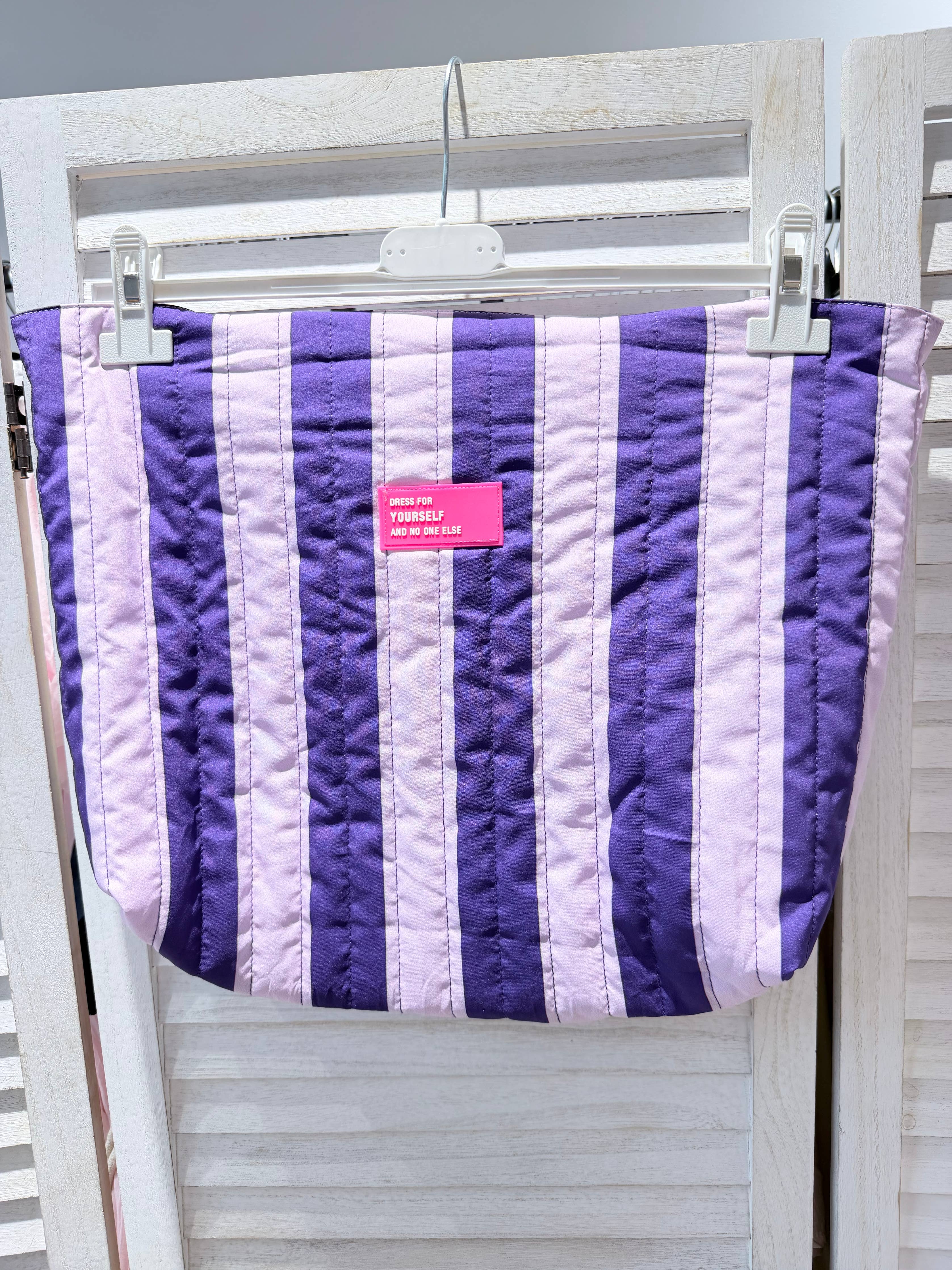 Sac shopping rayé matelassé PARAMI Violet & Parme
