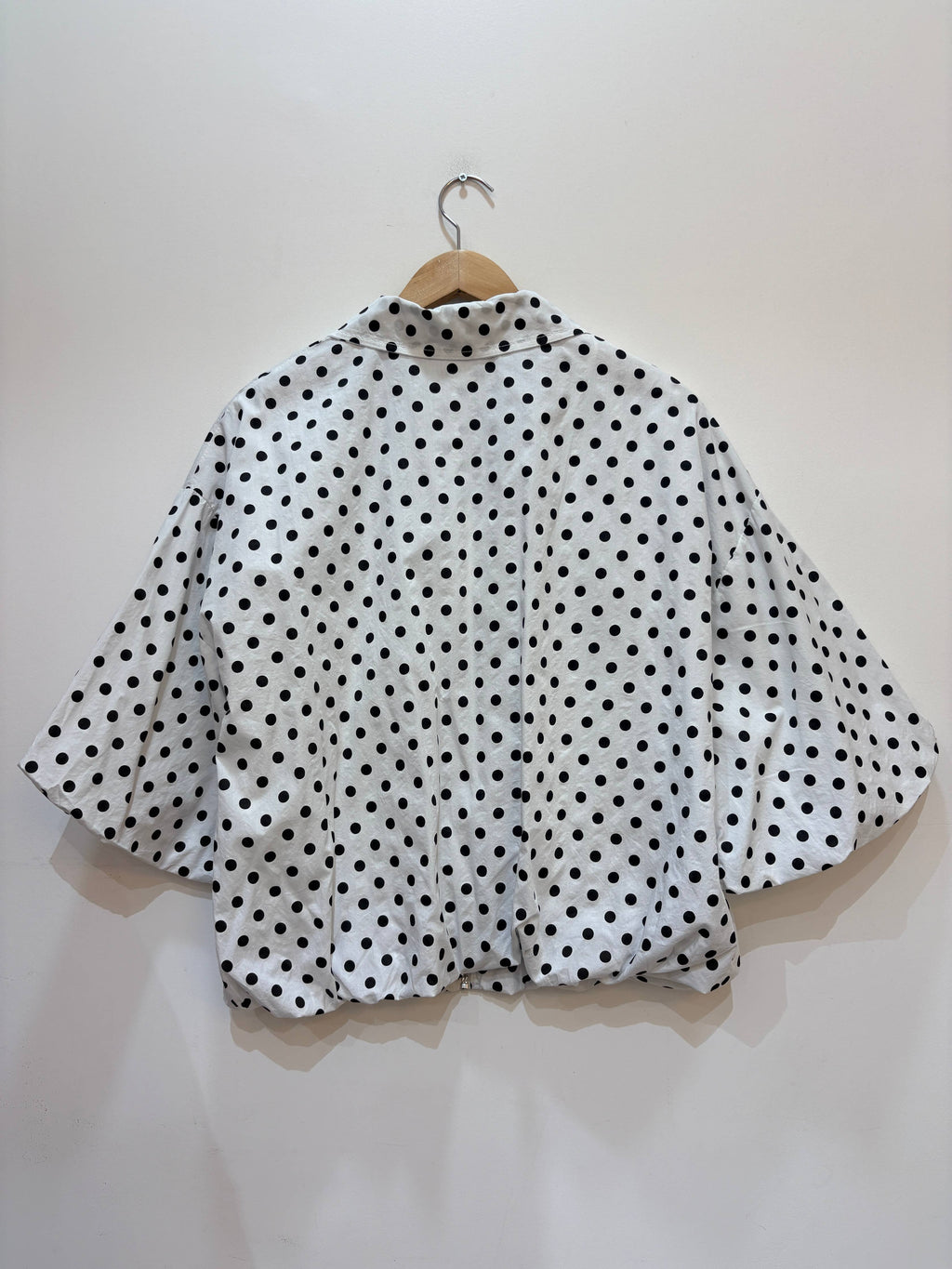 Veste coton imprimé pois manches courtes bouffantes DOT Blanc & Noir