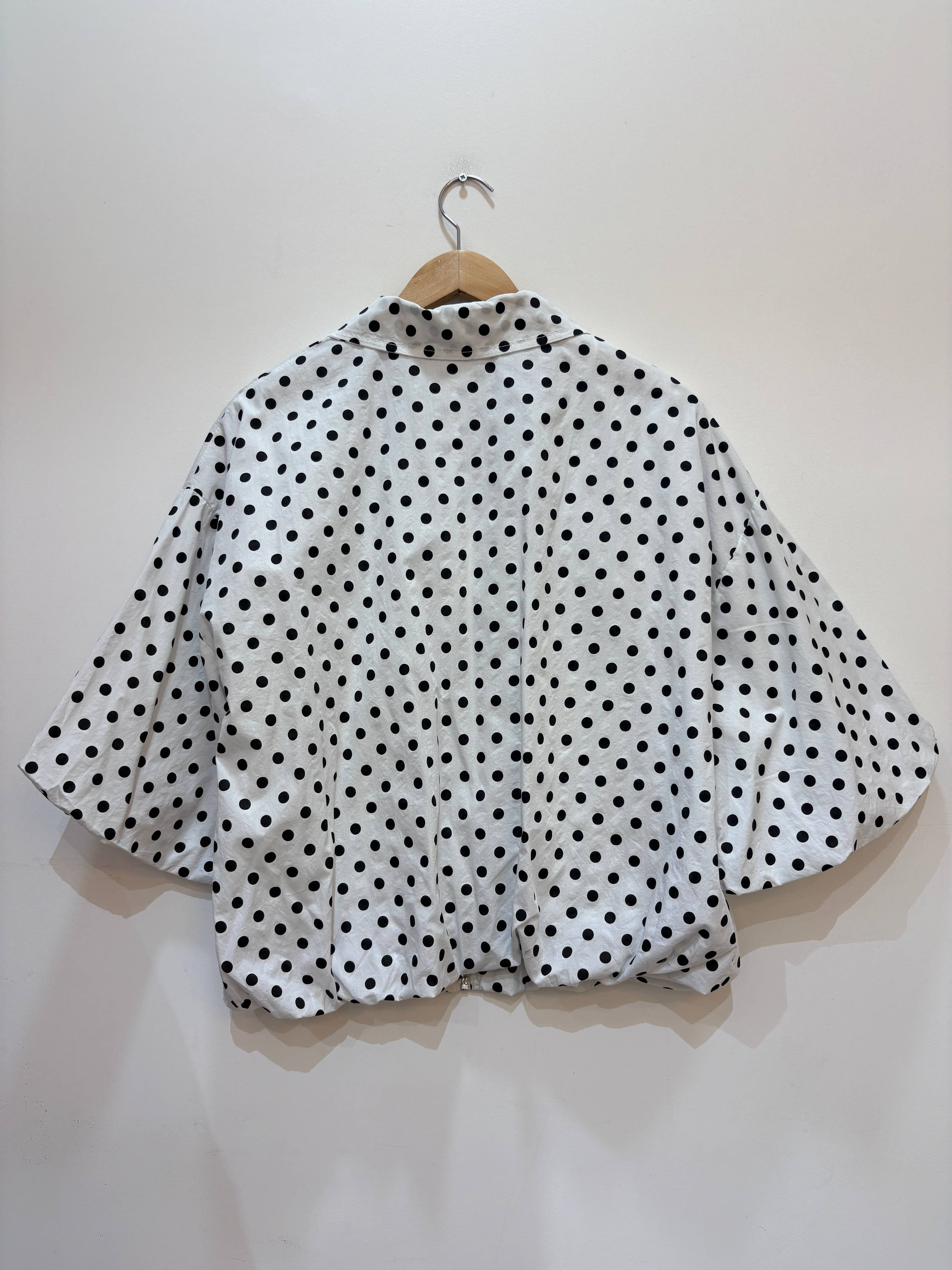 Veste coton imprimé pois manches courtes bouffantes DOT Blanc & Noir