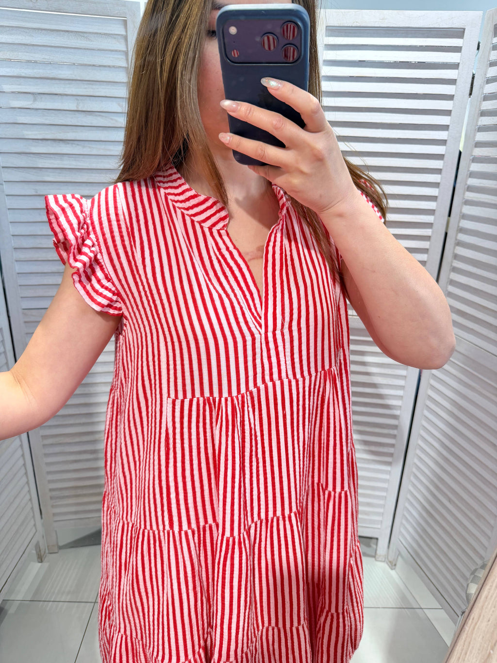 Robe gaze de coton rayé CORALY Rouge