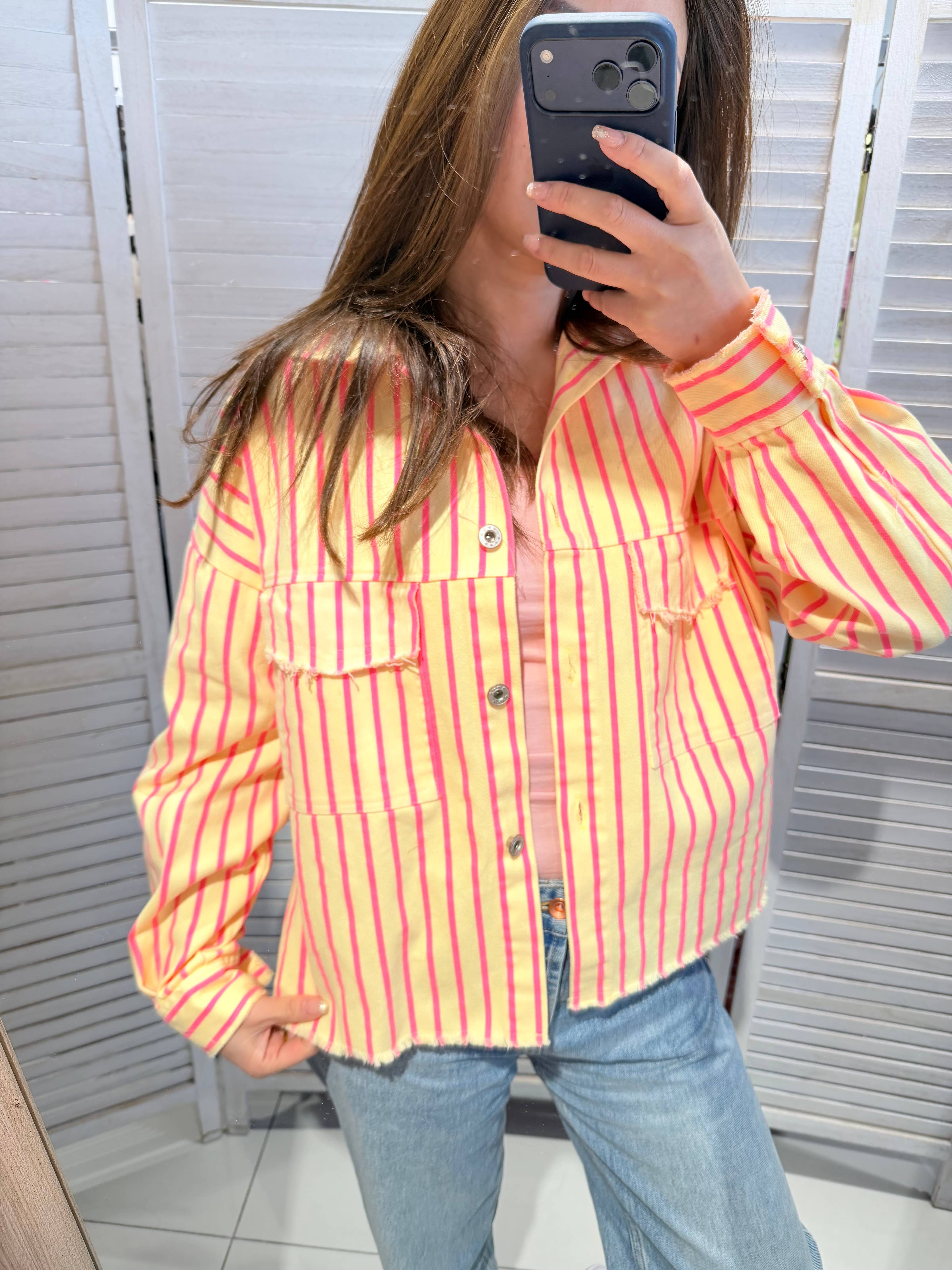 Veste coton CANDY rayée Jaune & Rose