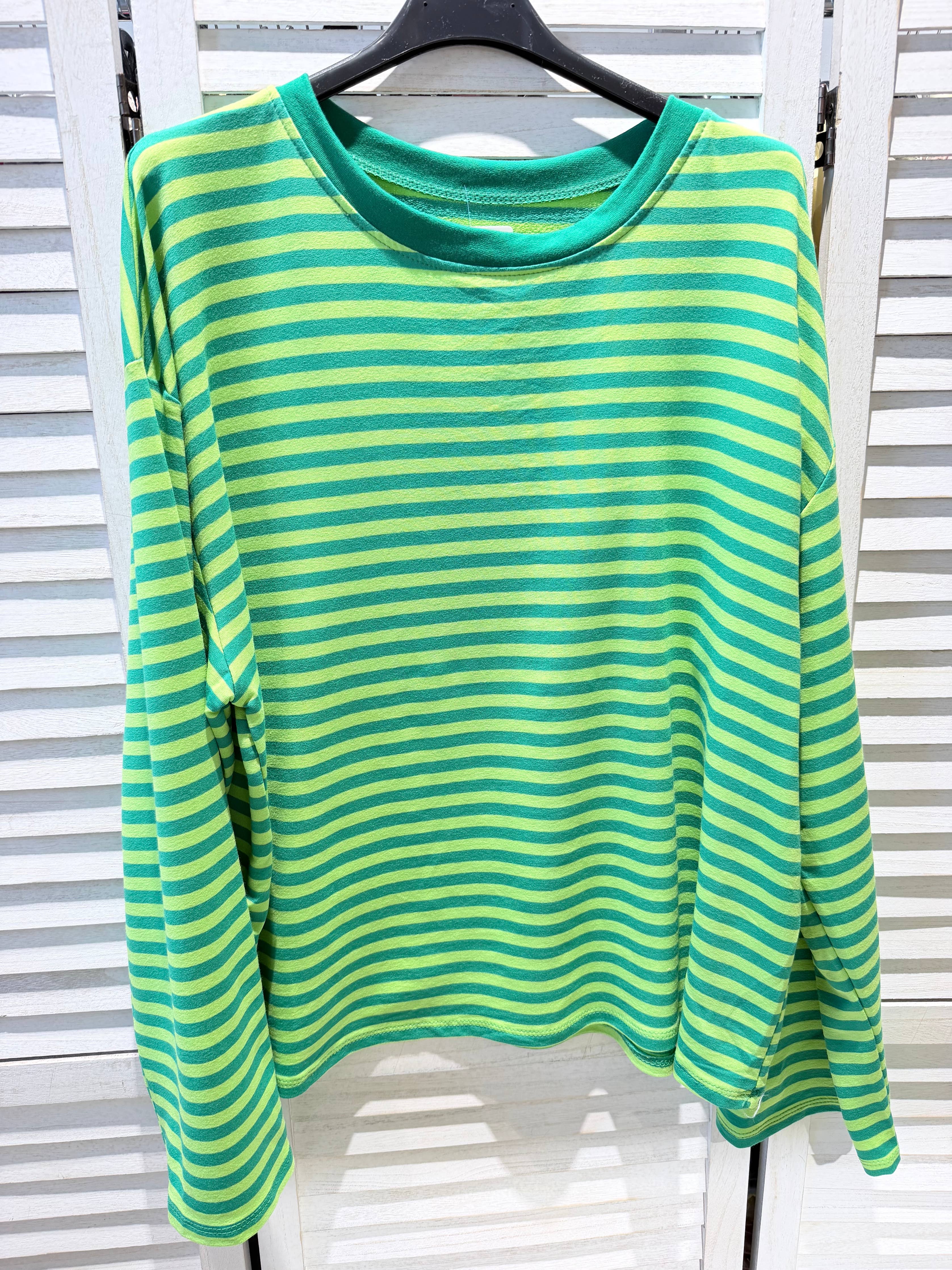 T-shirt rayé manches longues SUNSET Vert & Anis