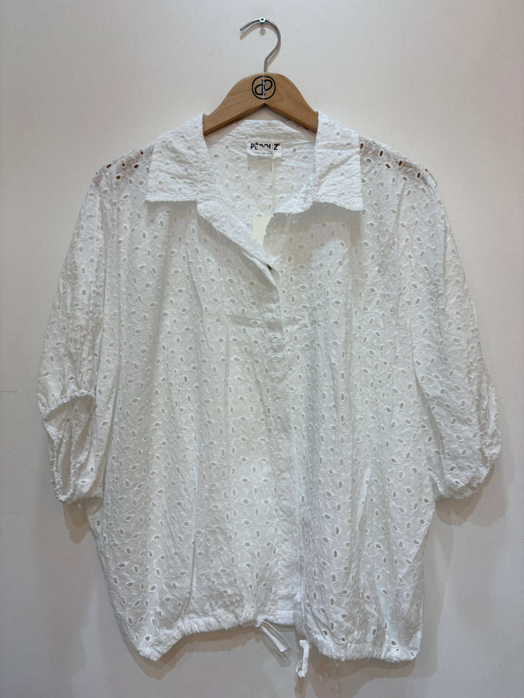 Chemise manches 3/4 coton ajouré JOYCE Blanc