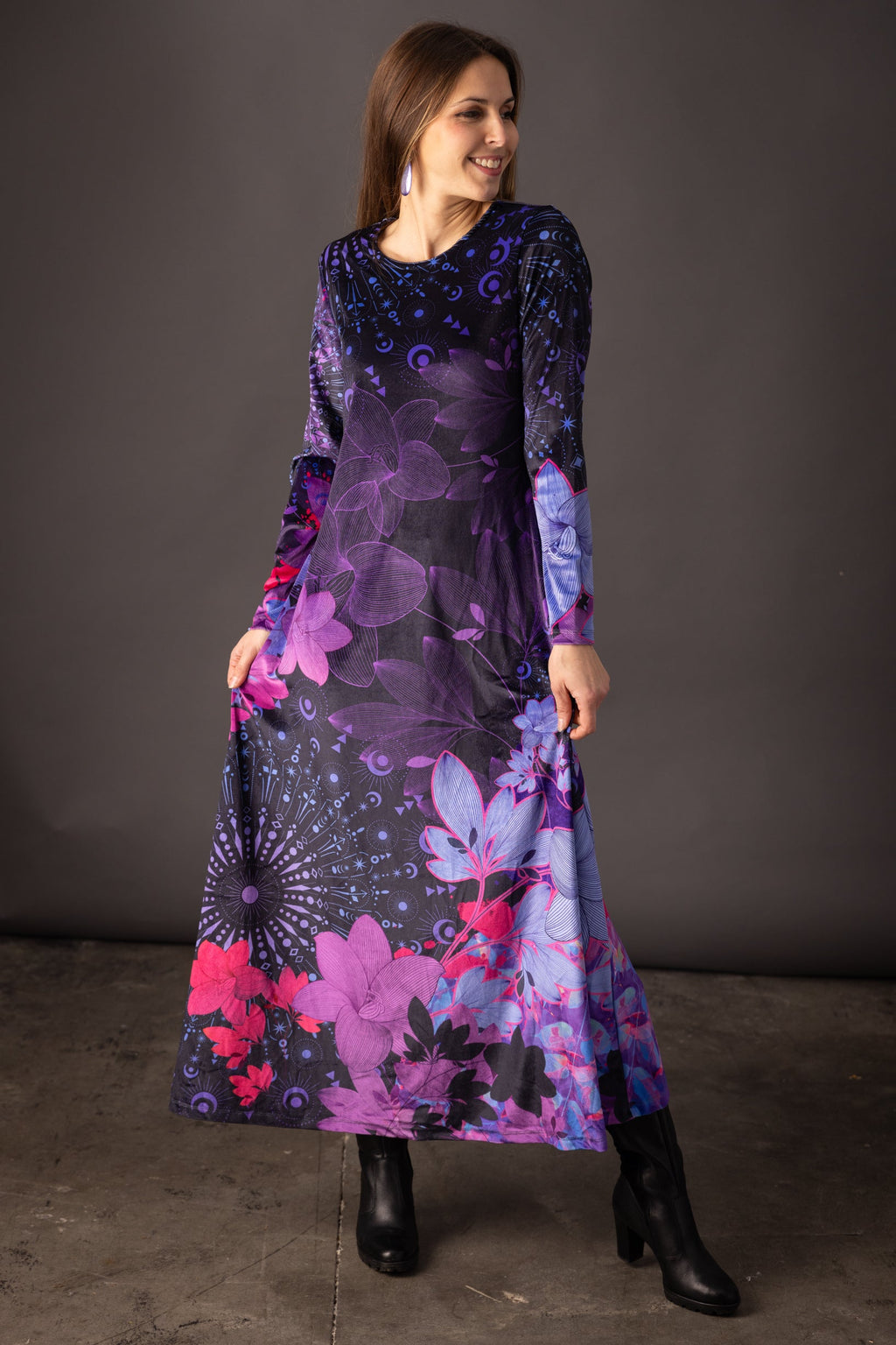 THEODORA Mandala Indigo Velvet Dress 