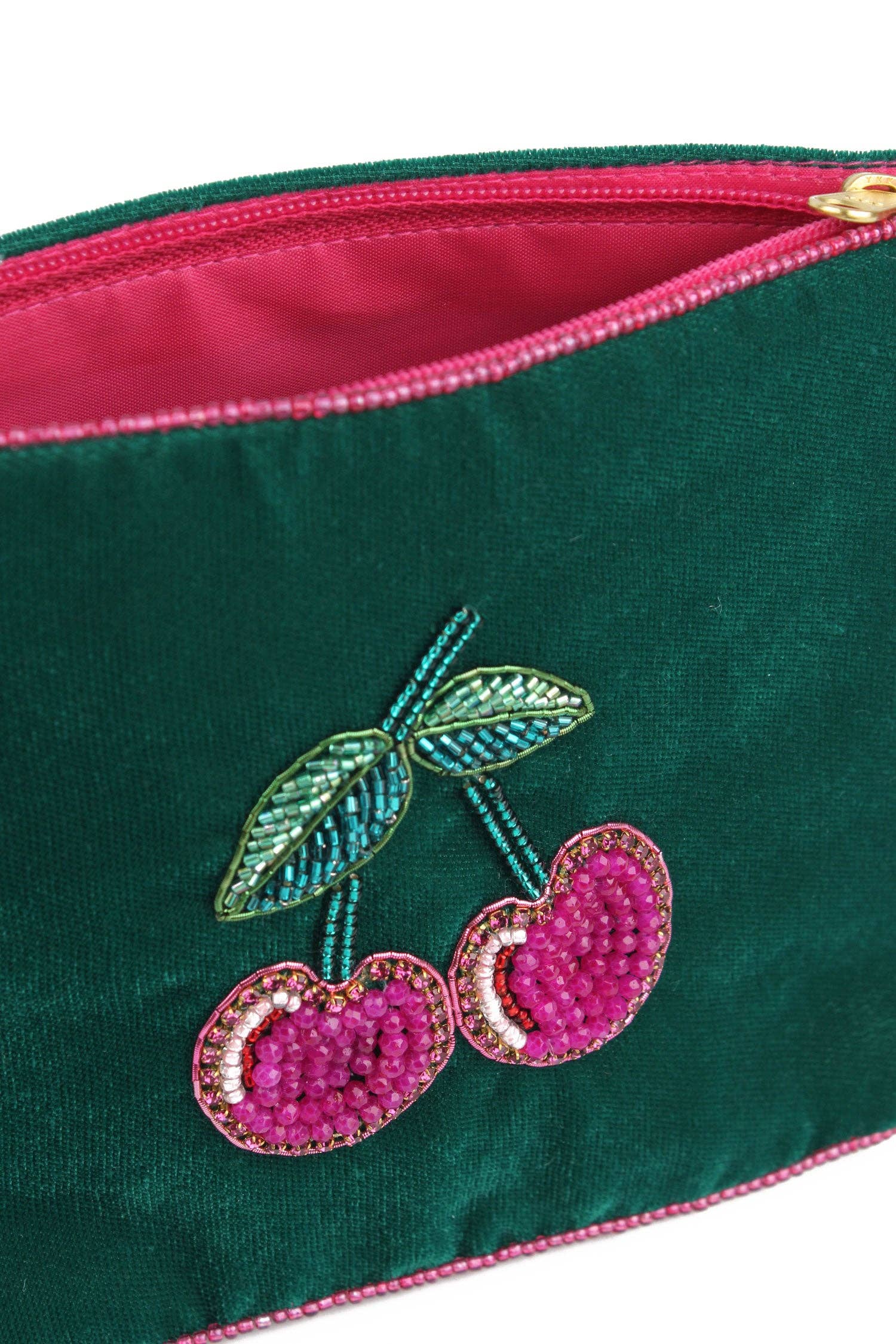 POCHETTE MOYENNE EN VELOURS VERT CERISE