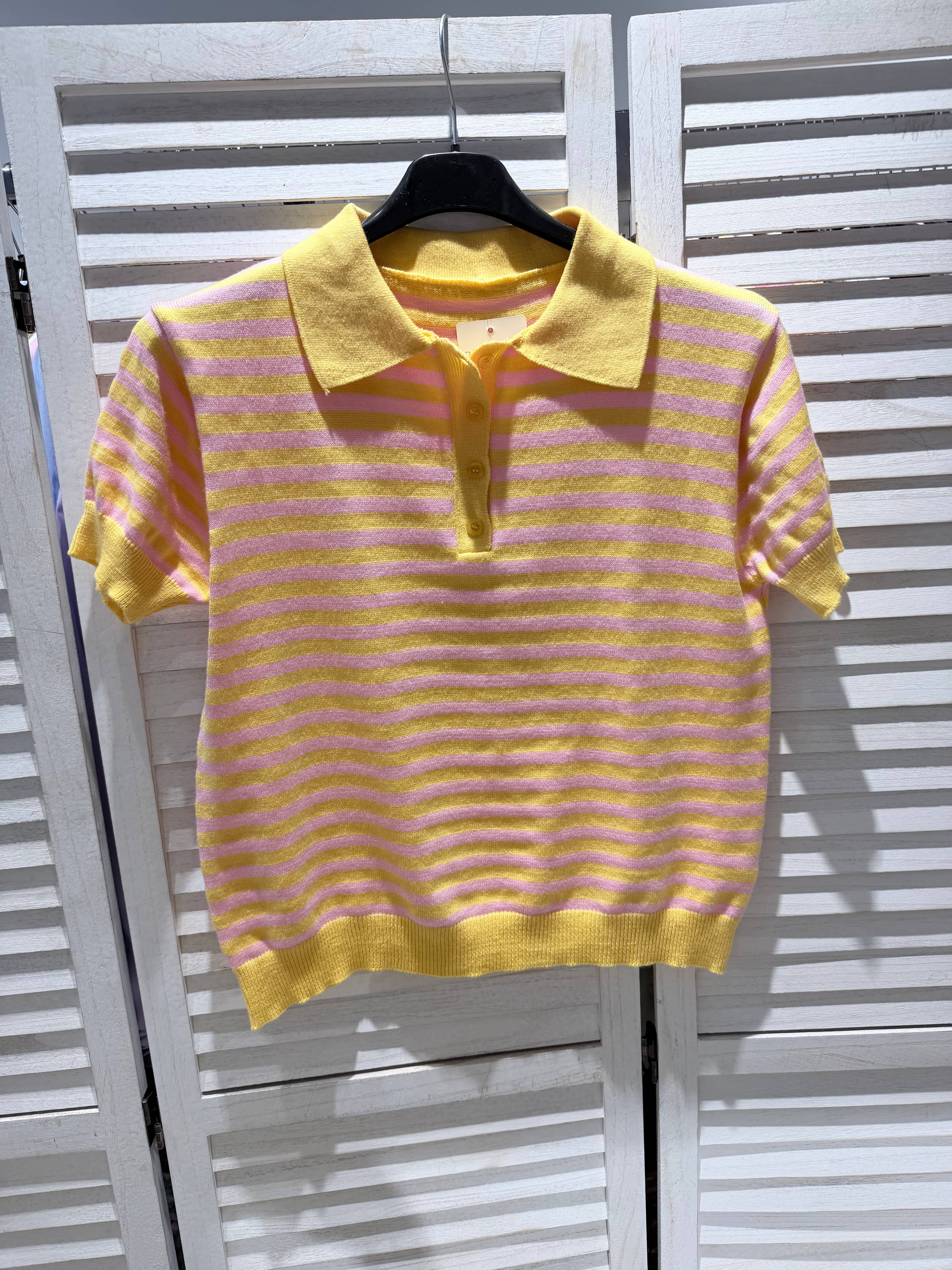 T-shirt rayé col POLO Jaune & Rose