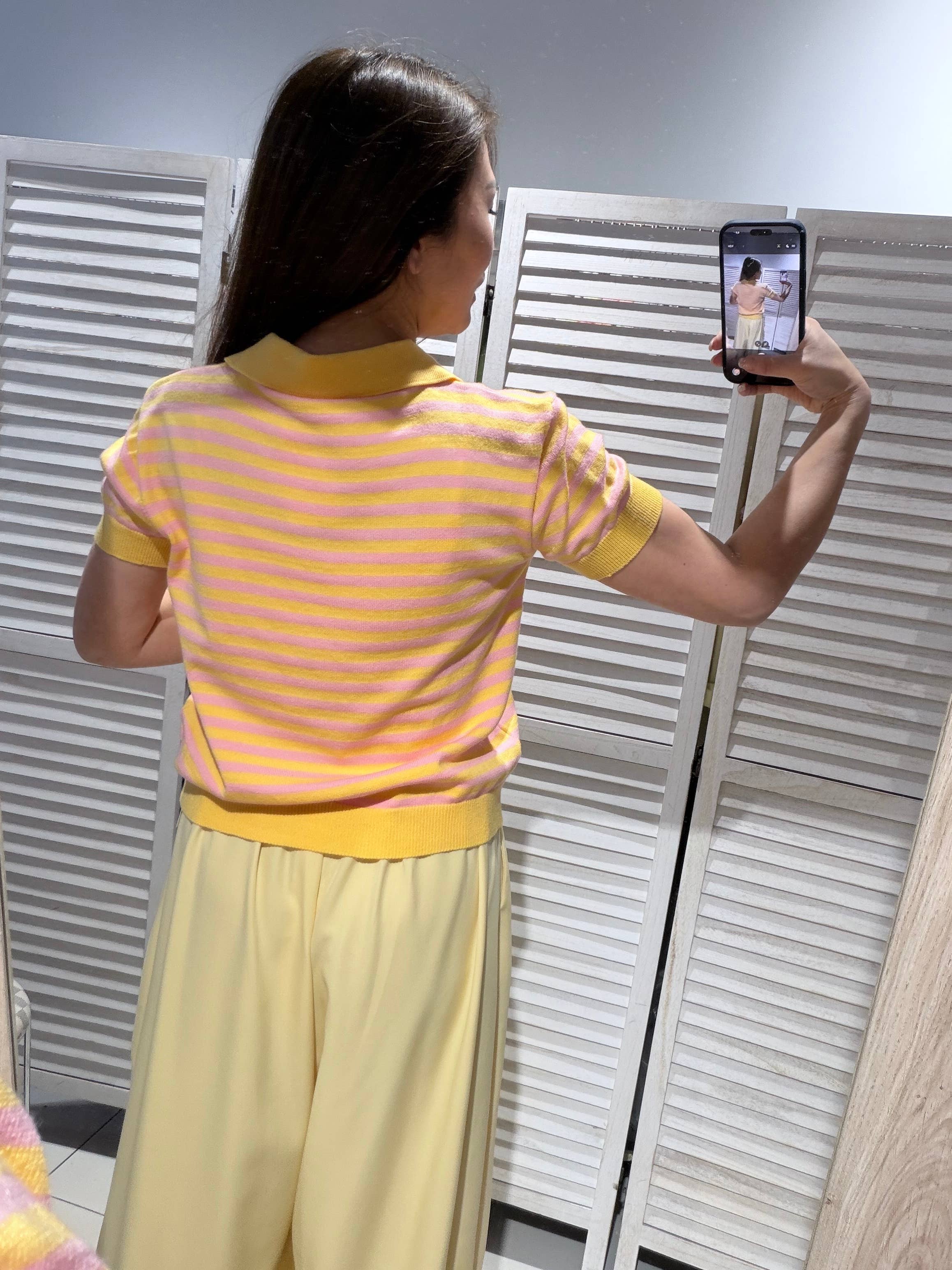 T-shirt rayé col POLO Jaune & Rose