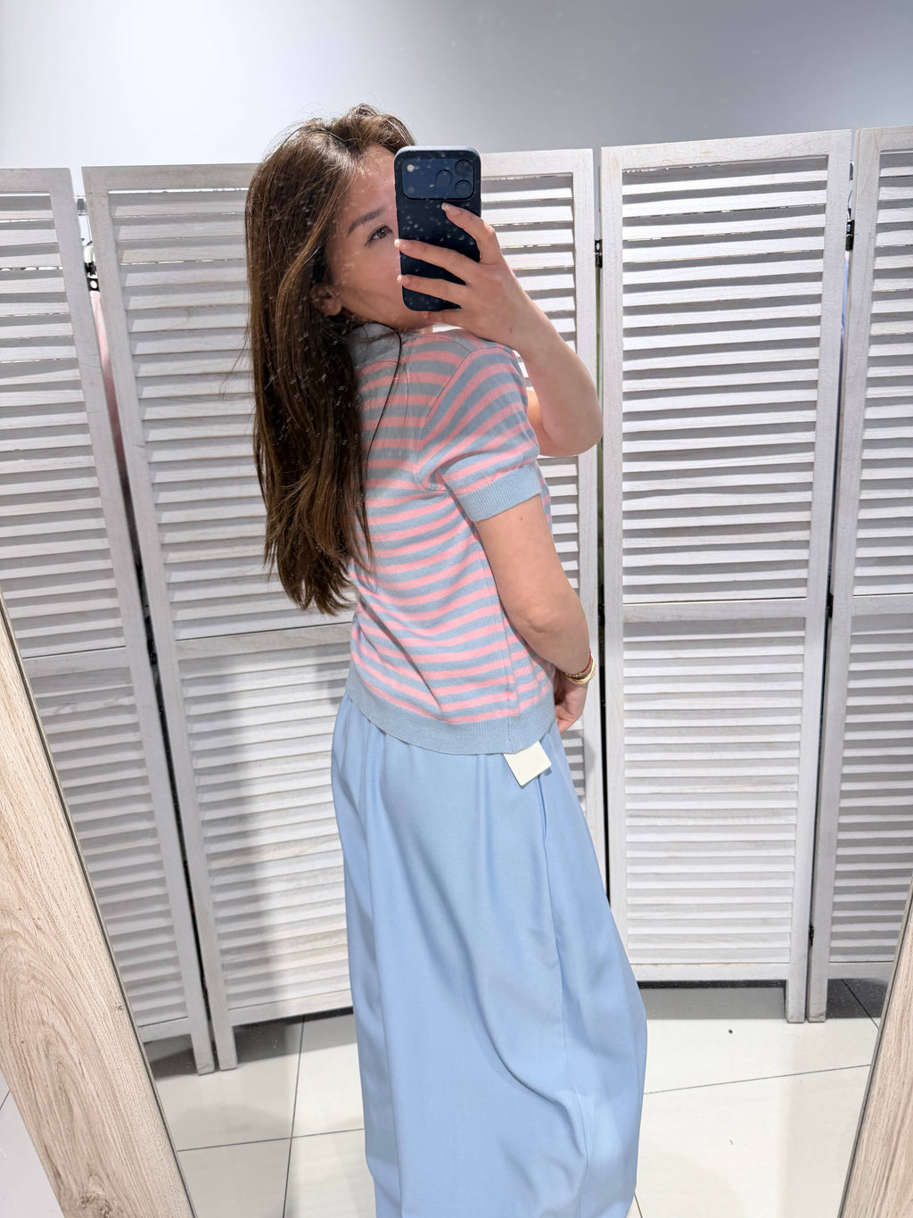 Tshirt rayé col POLO Bleu & Rose