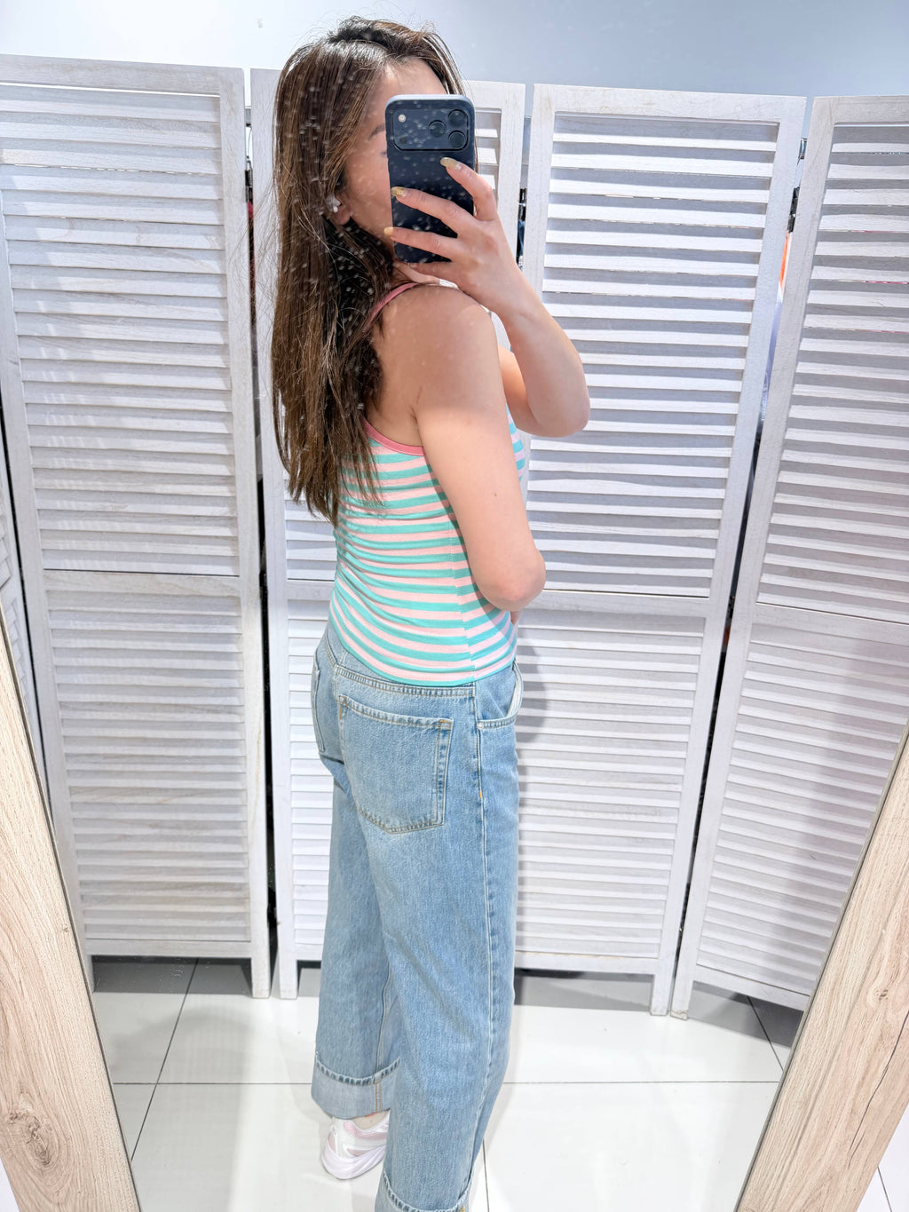 Débardeur rayé SUN Turquoise & Beige