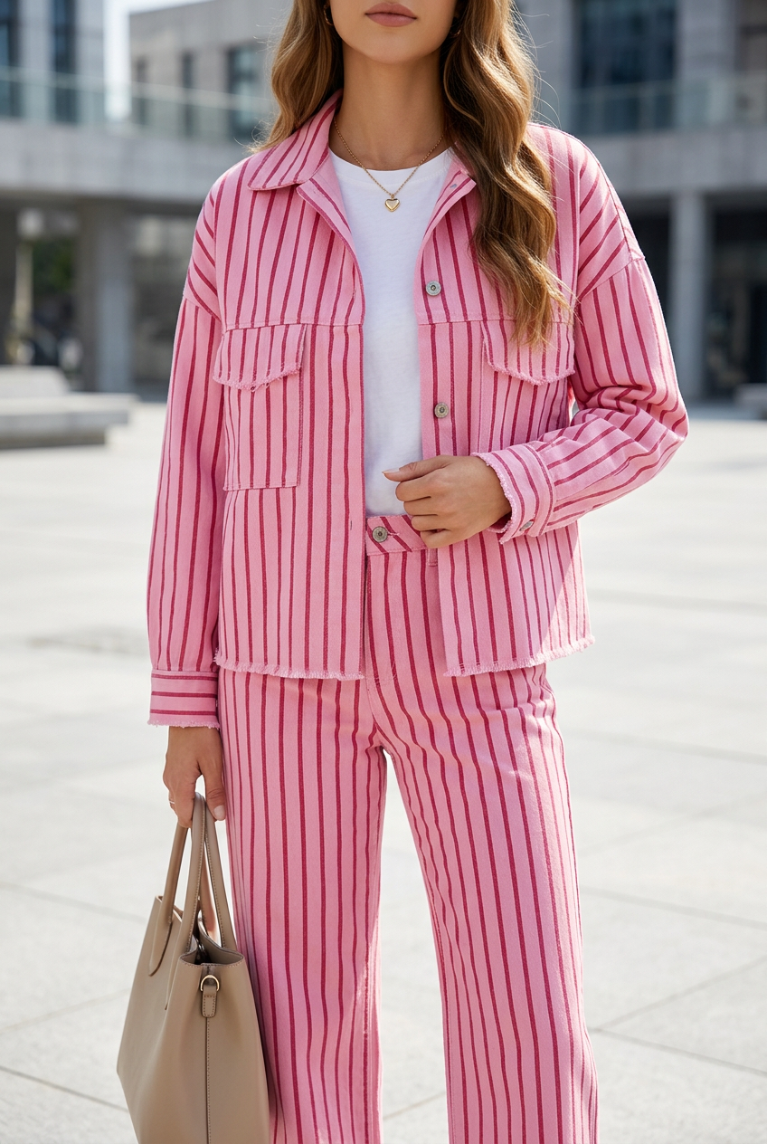 Veste coton CANDY rayée Rose & Rouge