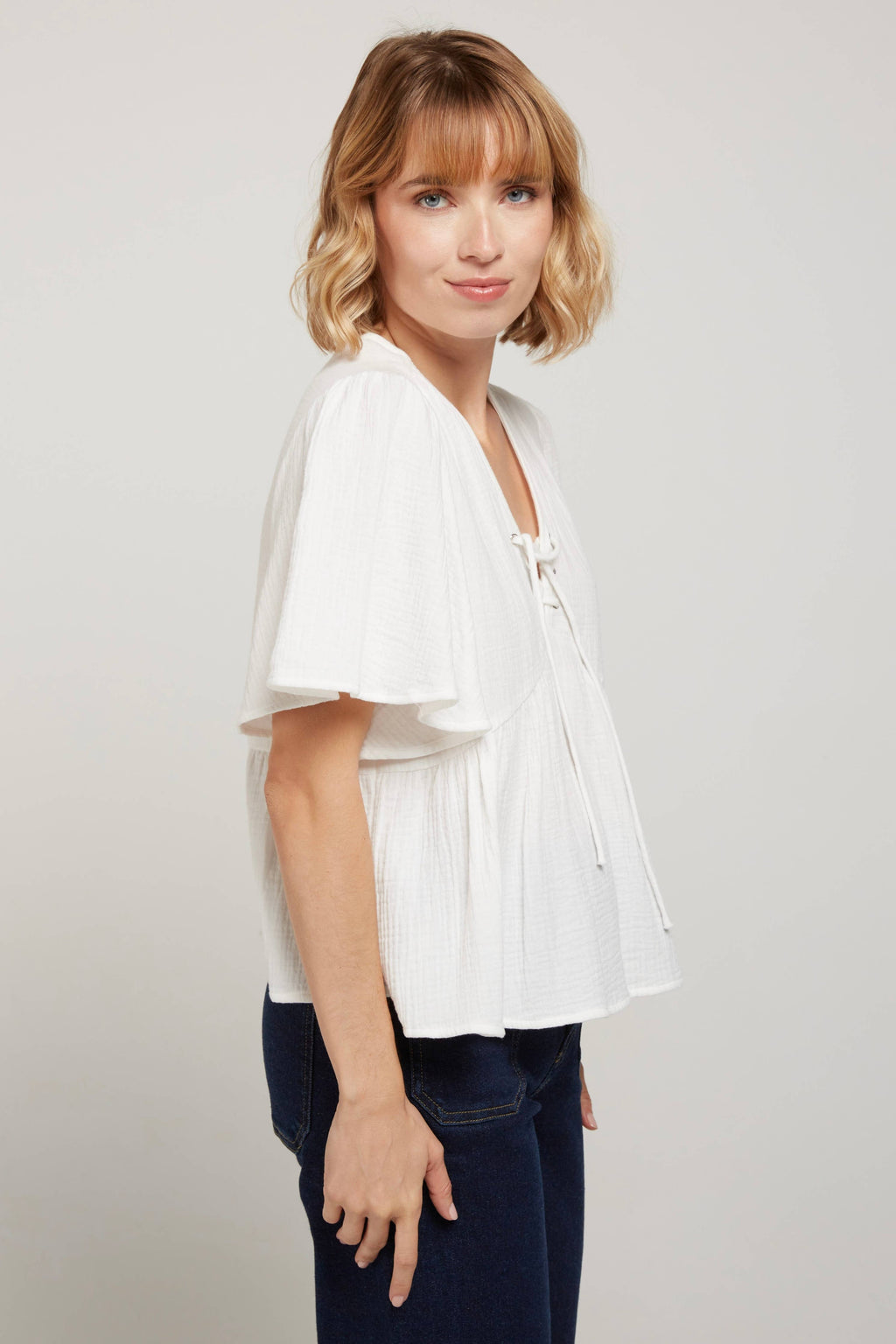 Top Gaze de Coton Col V LISON