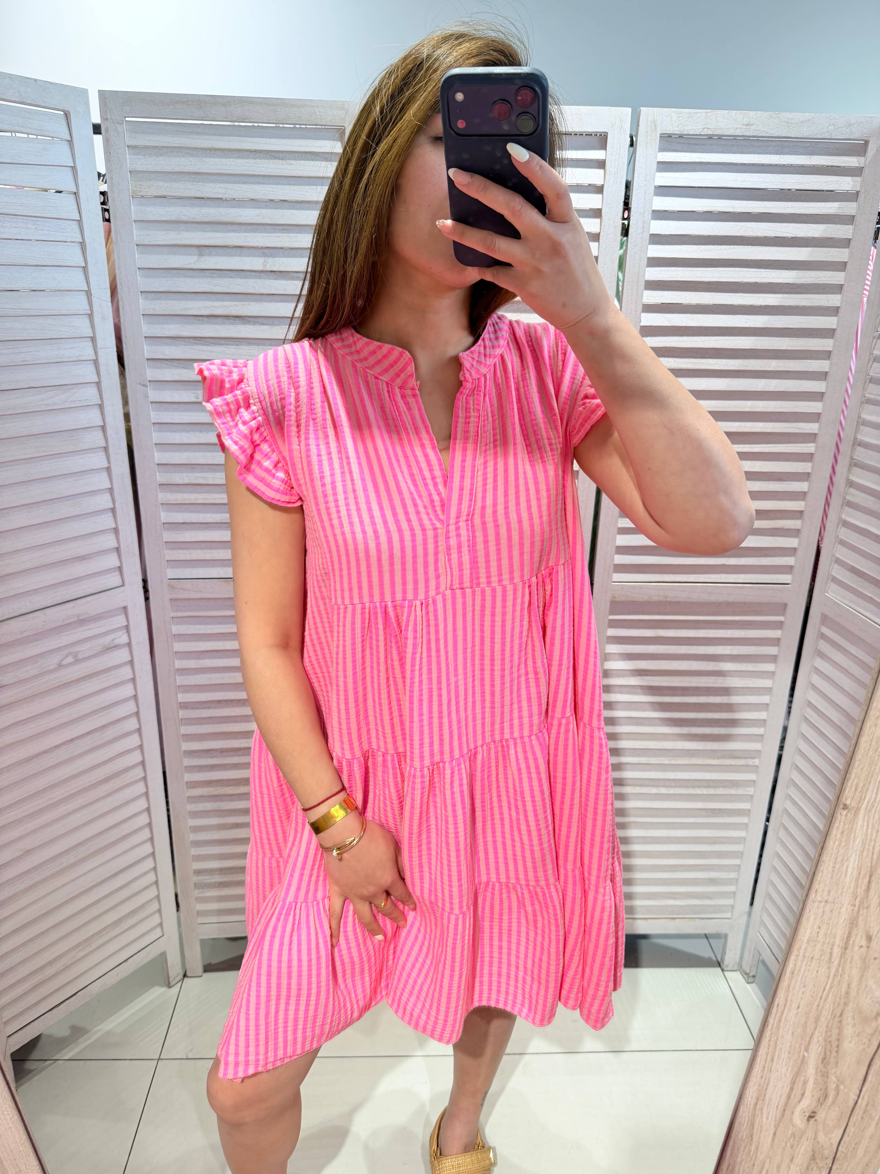Robe gaze de coton rayé CORALY Rose
