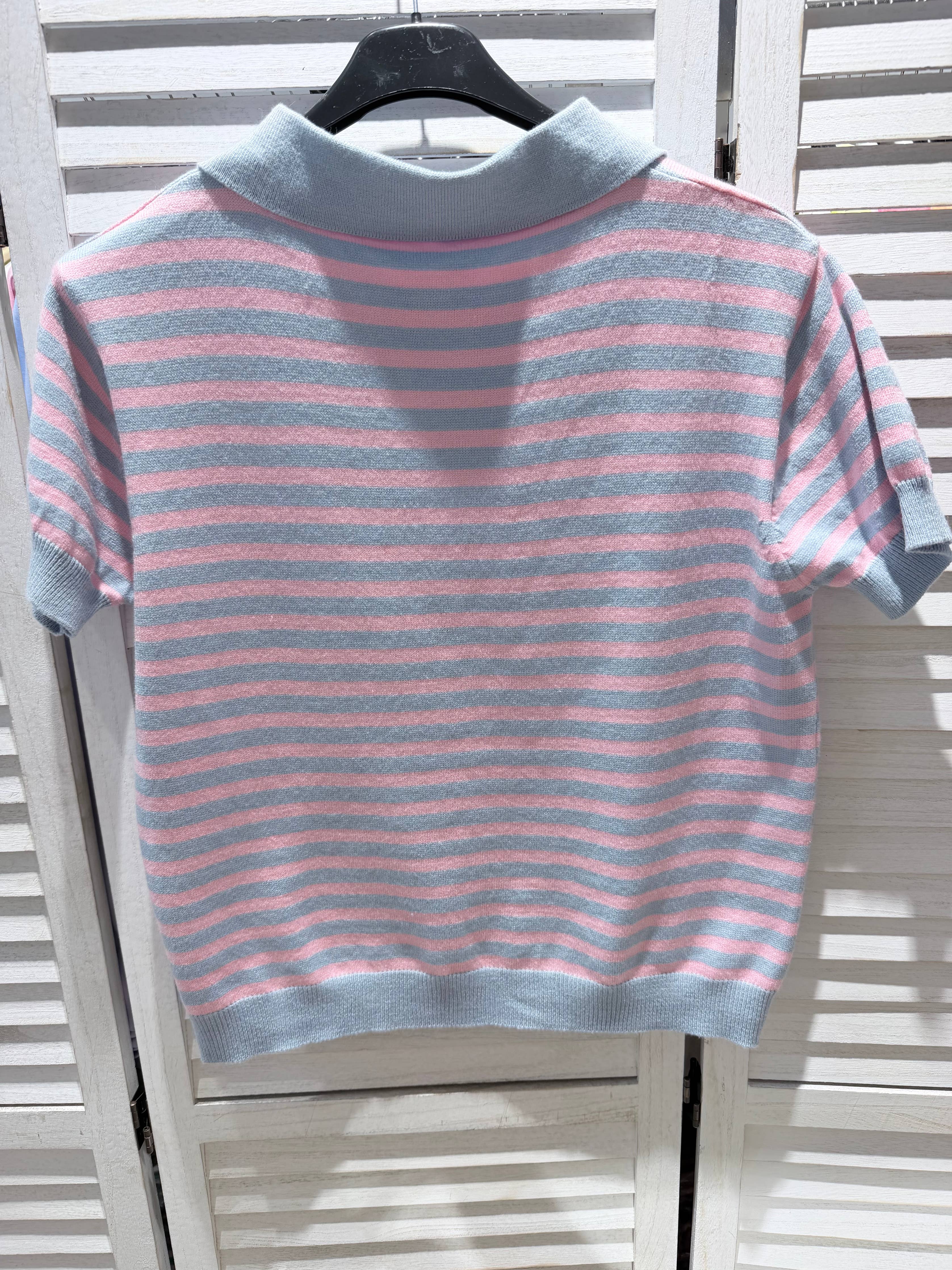 Tshirt rayé col POLO Bleu & Rose