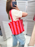 Sac shopping rayé matelassé PARAMI Rouge & Fuchsia