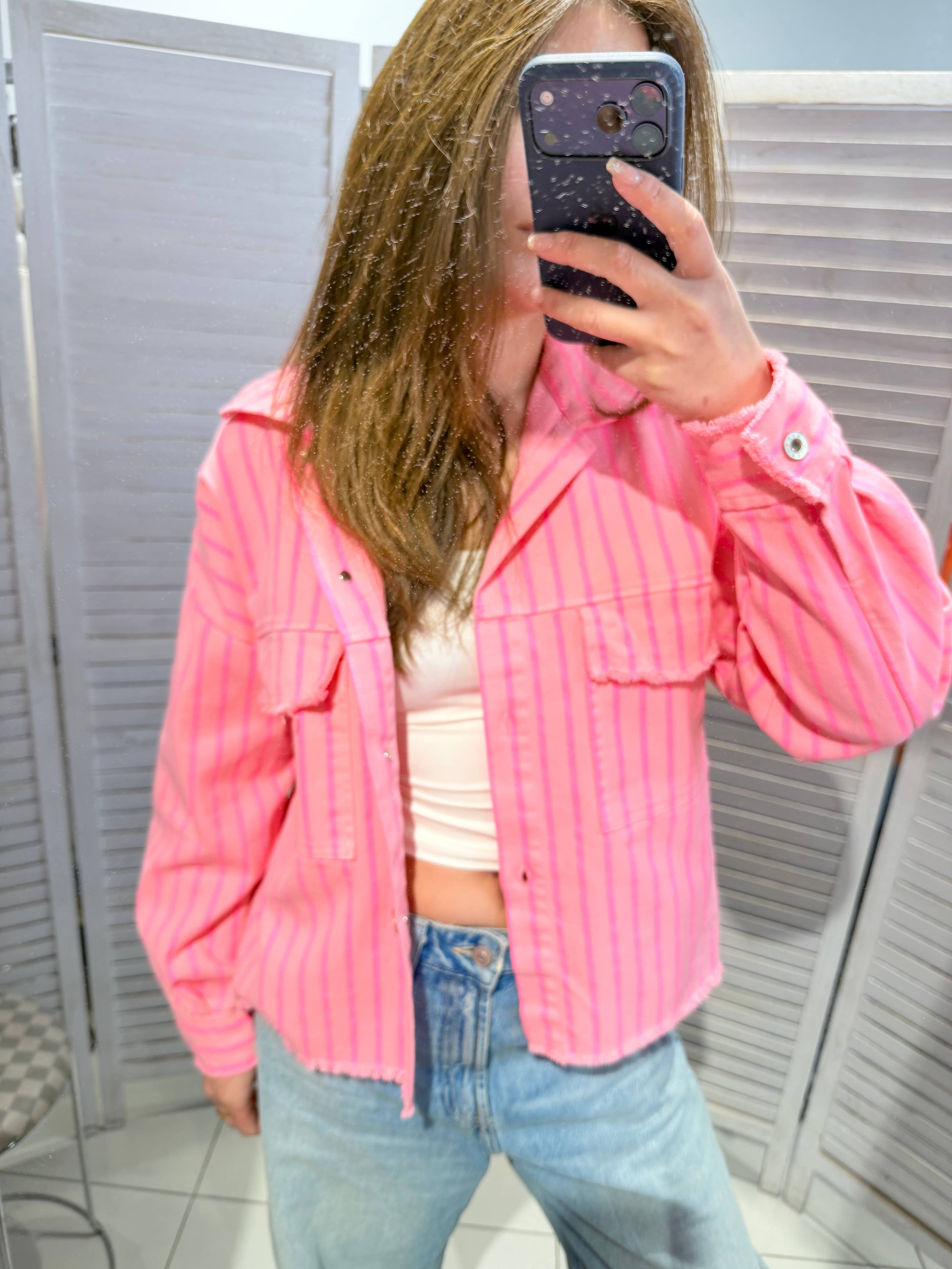 Veste coton CANDY rayée Rose & Rose Fluo