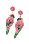 BOUCLES D'OREILLES PERROQUET ROSE EN PERLES