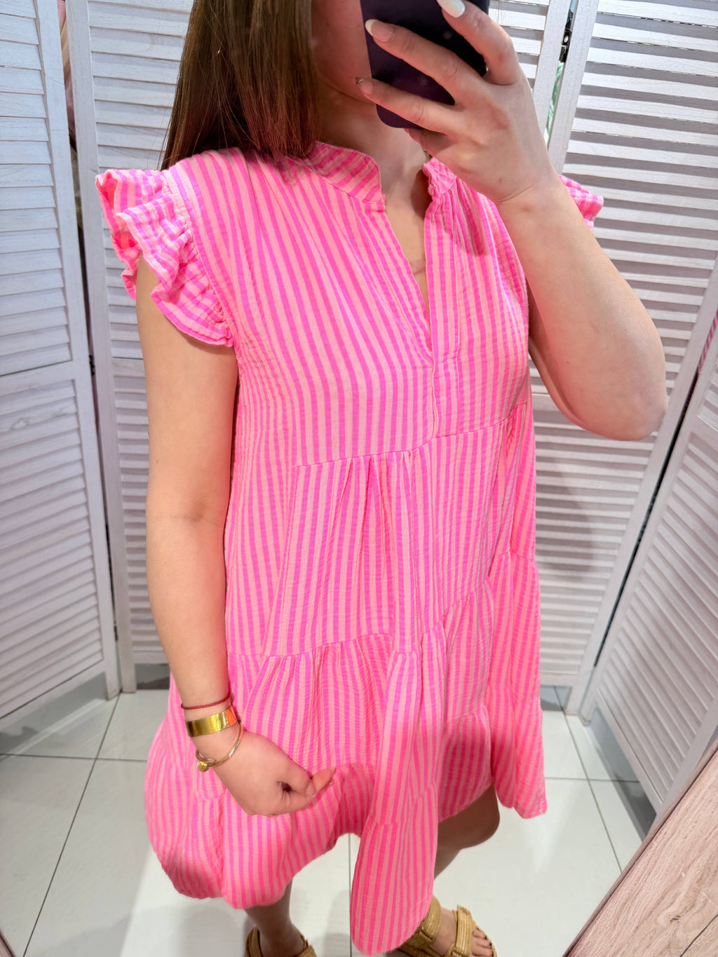 Robe gaze de coton rayé CORALY Rose