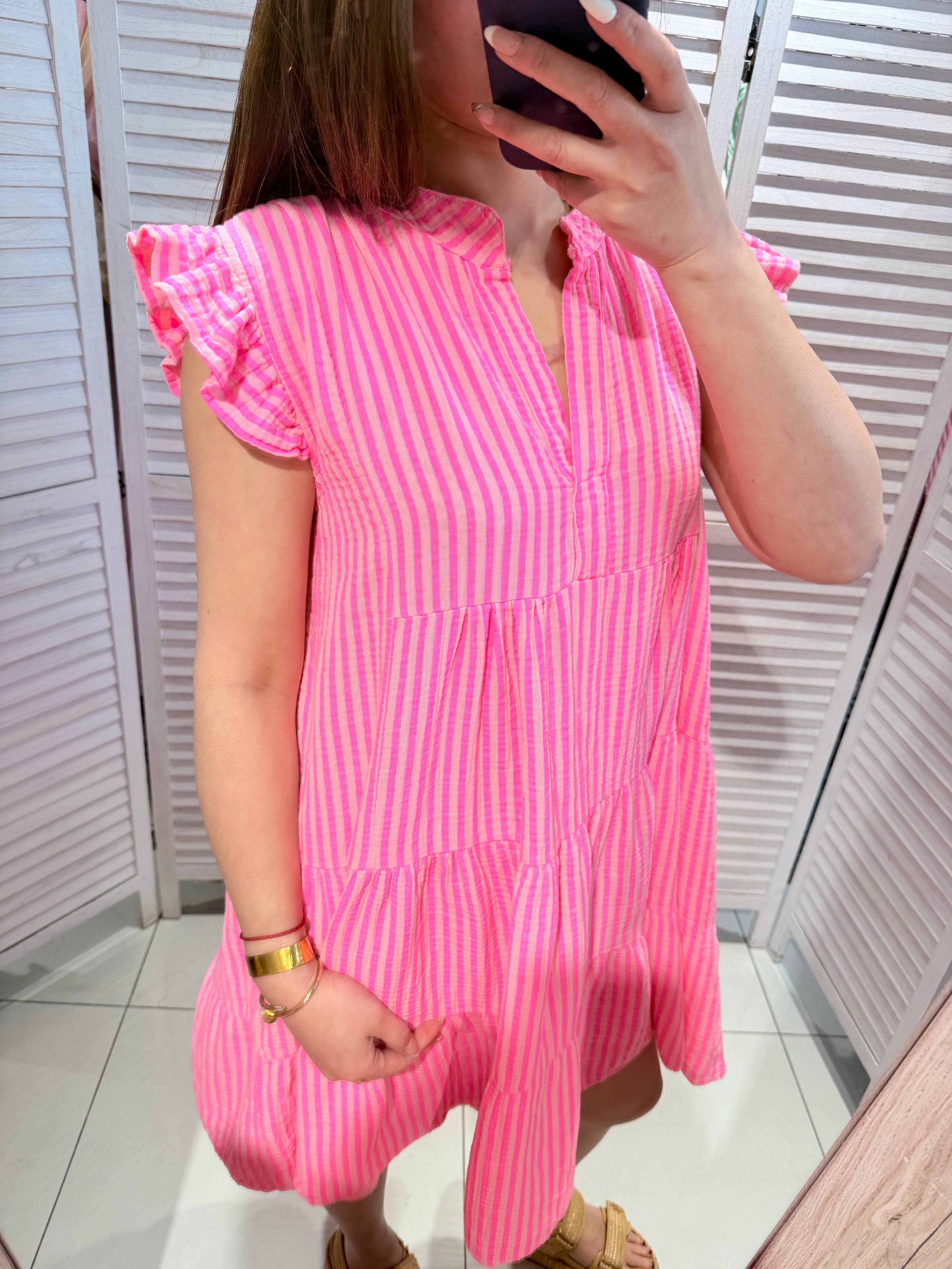 Robe gaze de coton rayé CORALY Rose