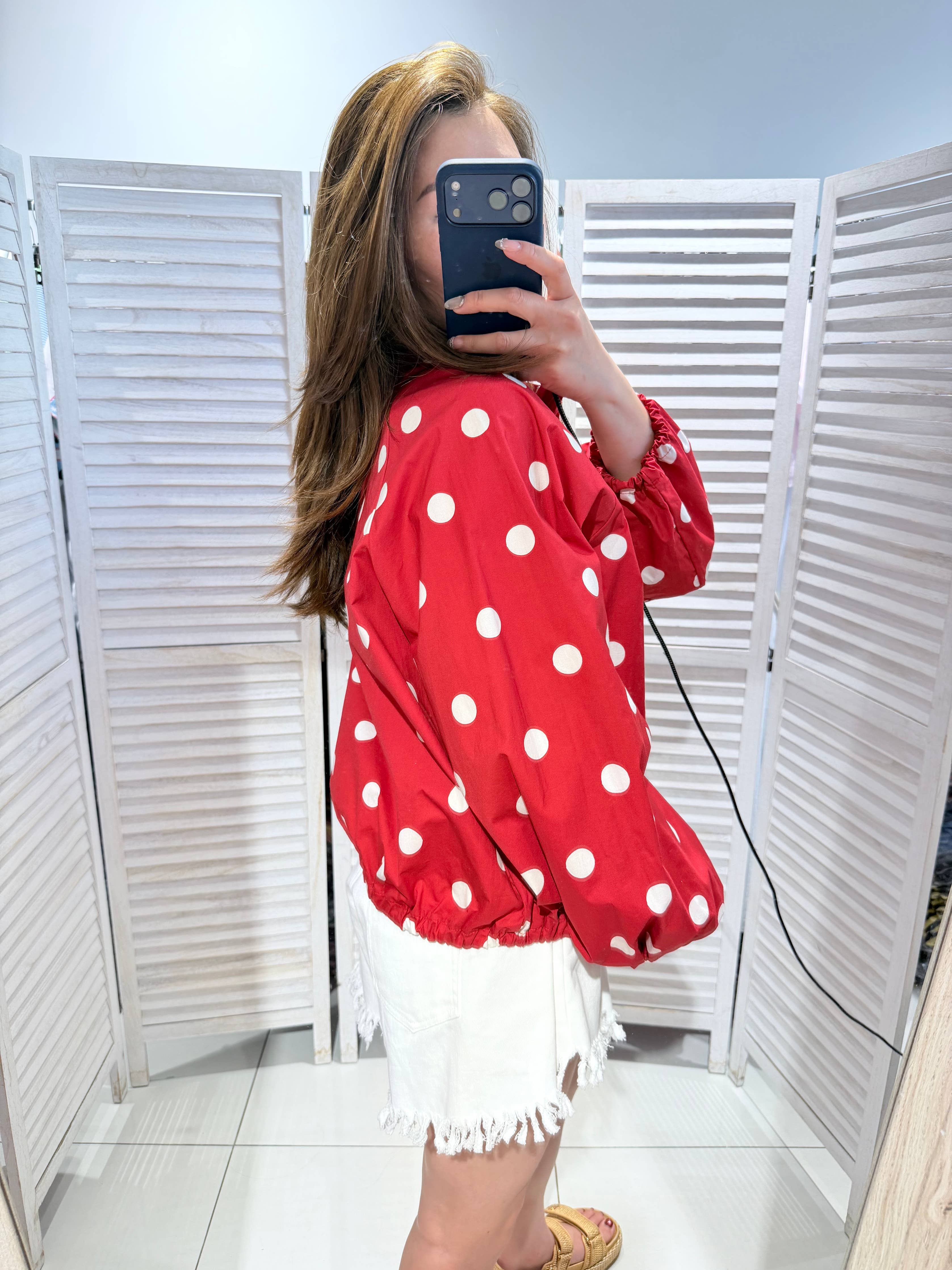 Veste à pois en coton fin POLKA Rouge & Blanc