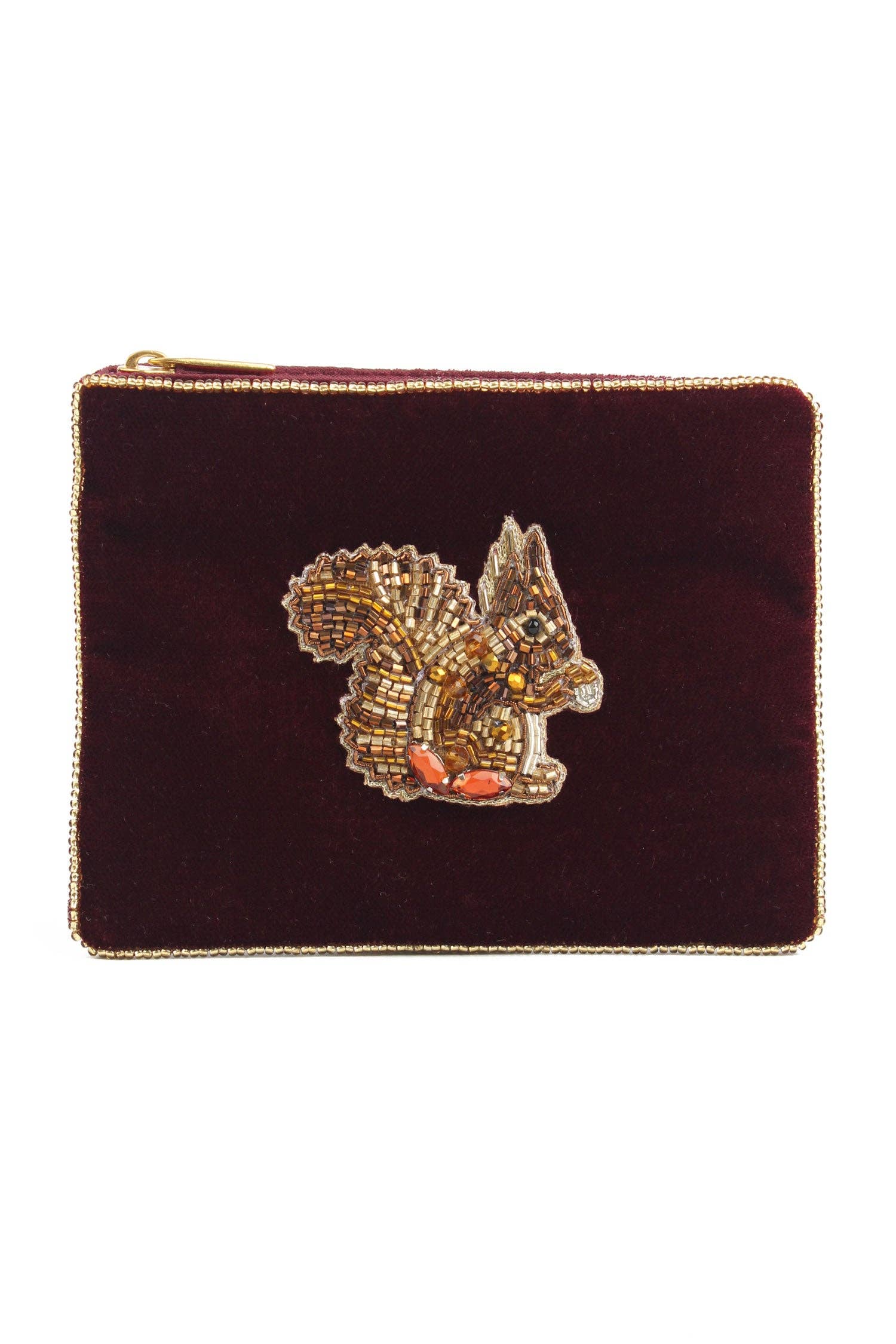 POCHETTE EN VELOURS PETITE ÉCUREUIL BORDEAUX