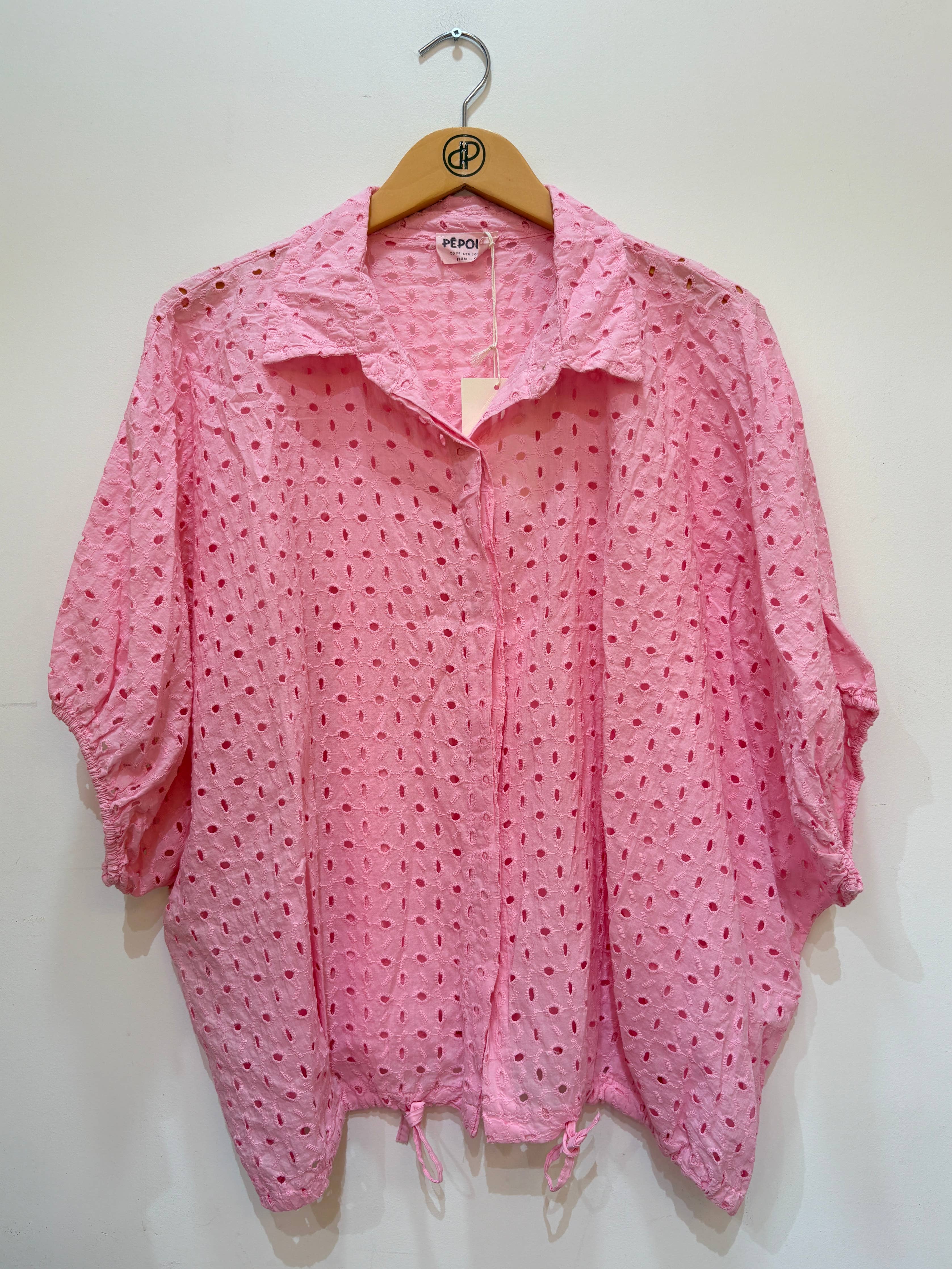 Chemise manches 3/4 coton ajouré JOYCE Rose