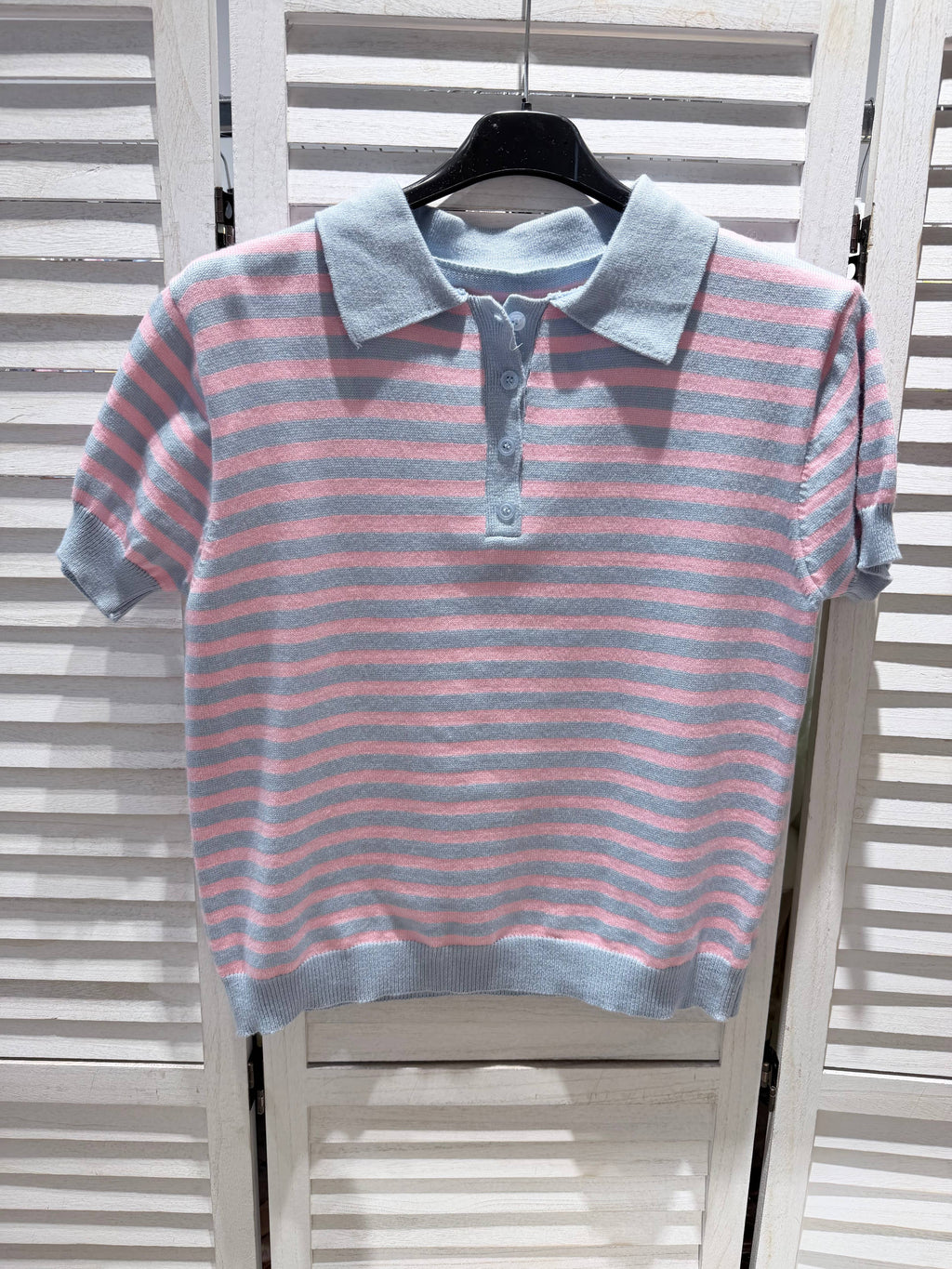 Tshirt rayé col POLO Bleu & Rose