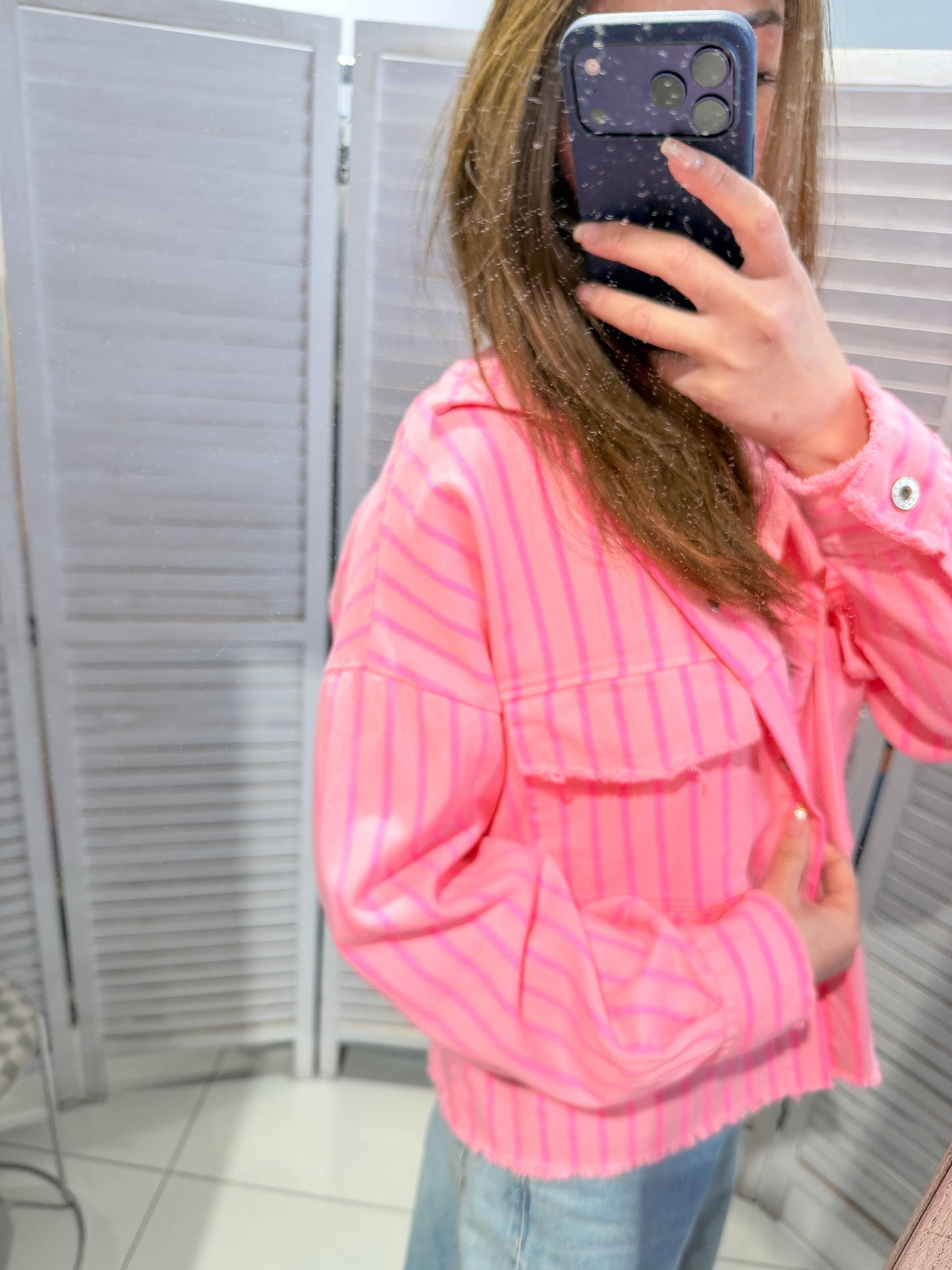 Veste coton CANDY rayée Rose & Rose Fluo