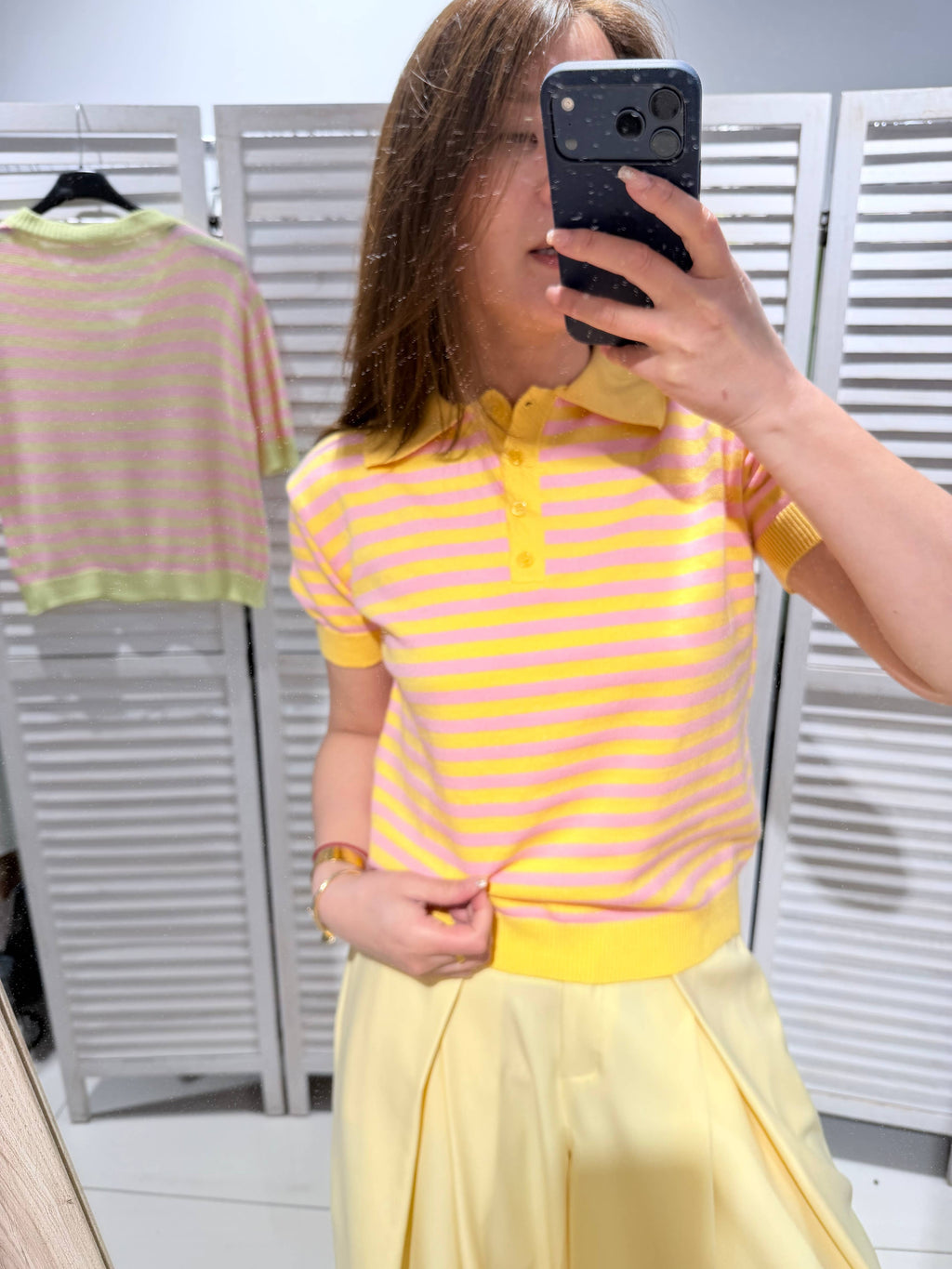 T-shirt rayé col POLO Jaune & Rose