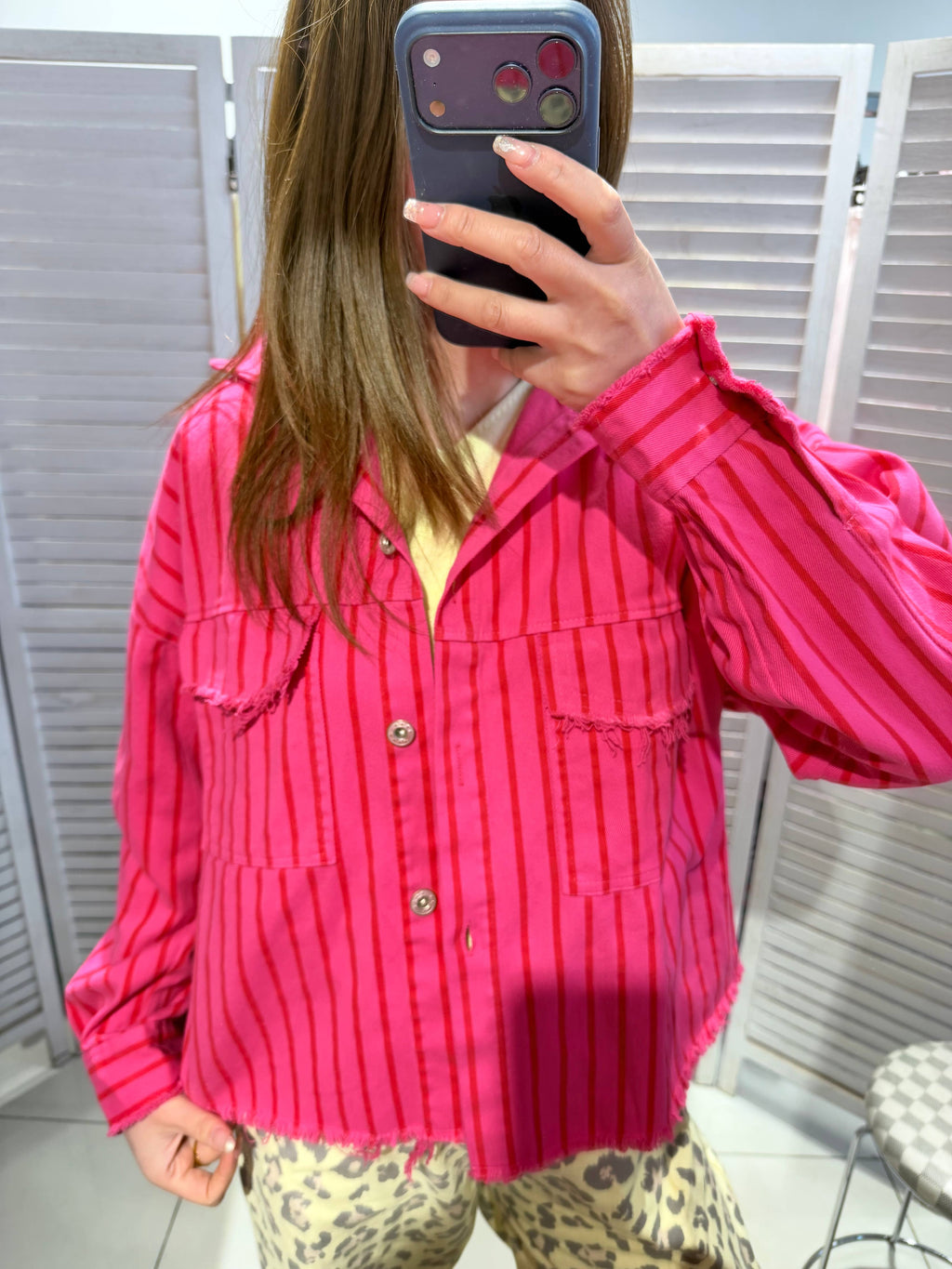 Veste coton CANDY rayée Fuchsia & Rouge