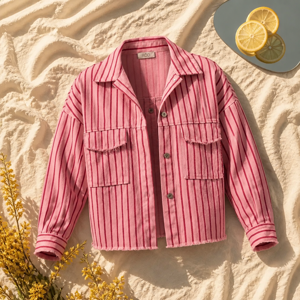 Veste coton CANDY rayée Rose & Rouge