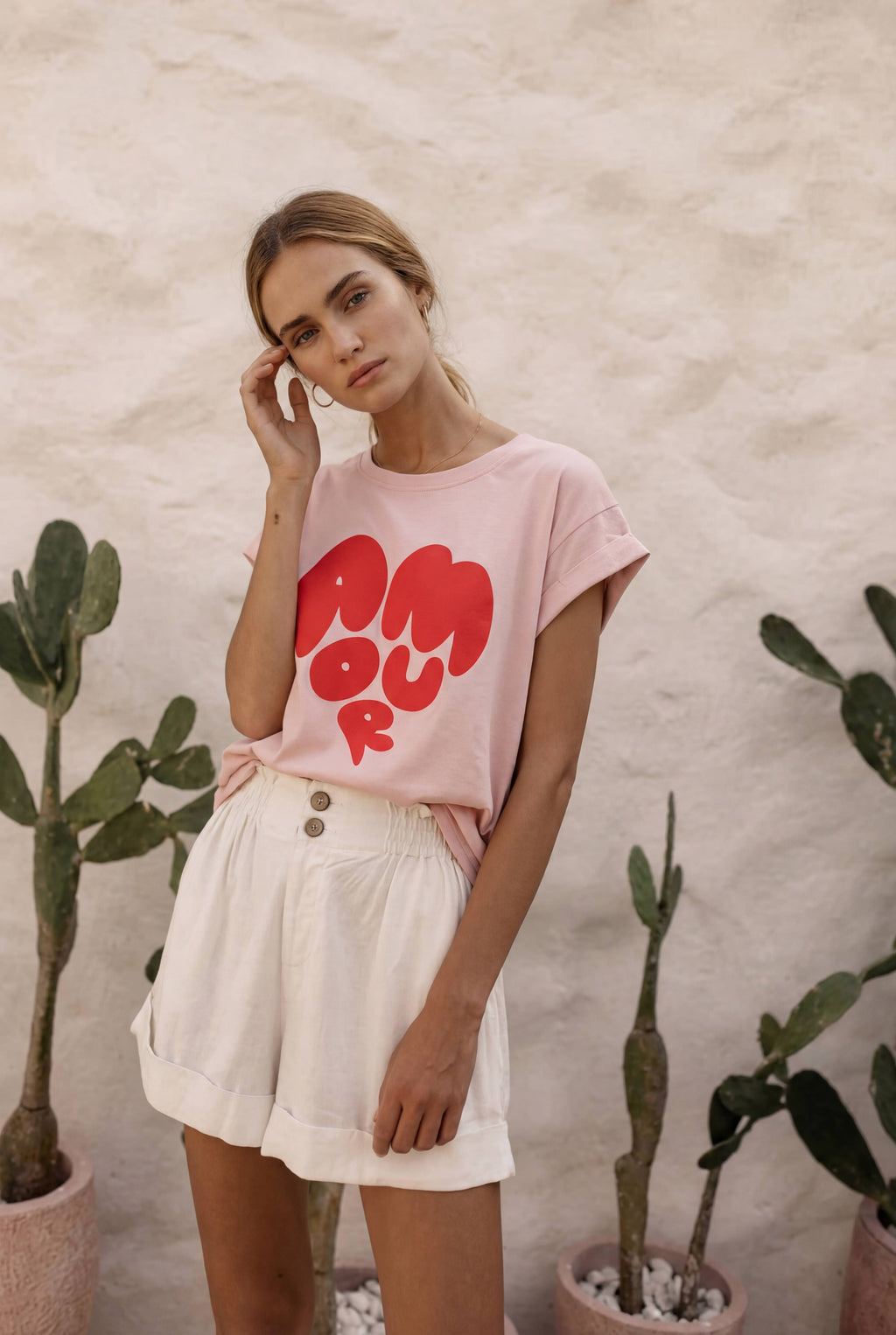 T-shirt Coton coeur AMORE Rose