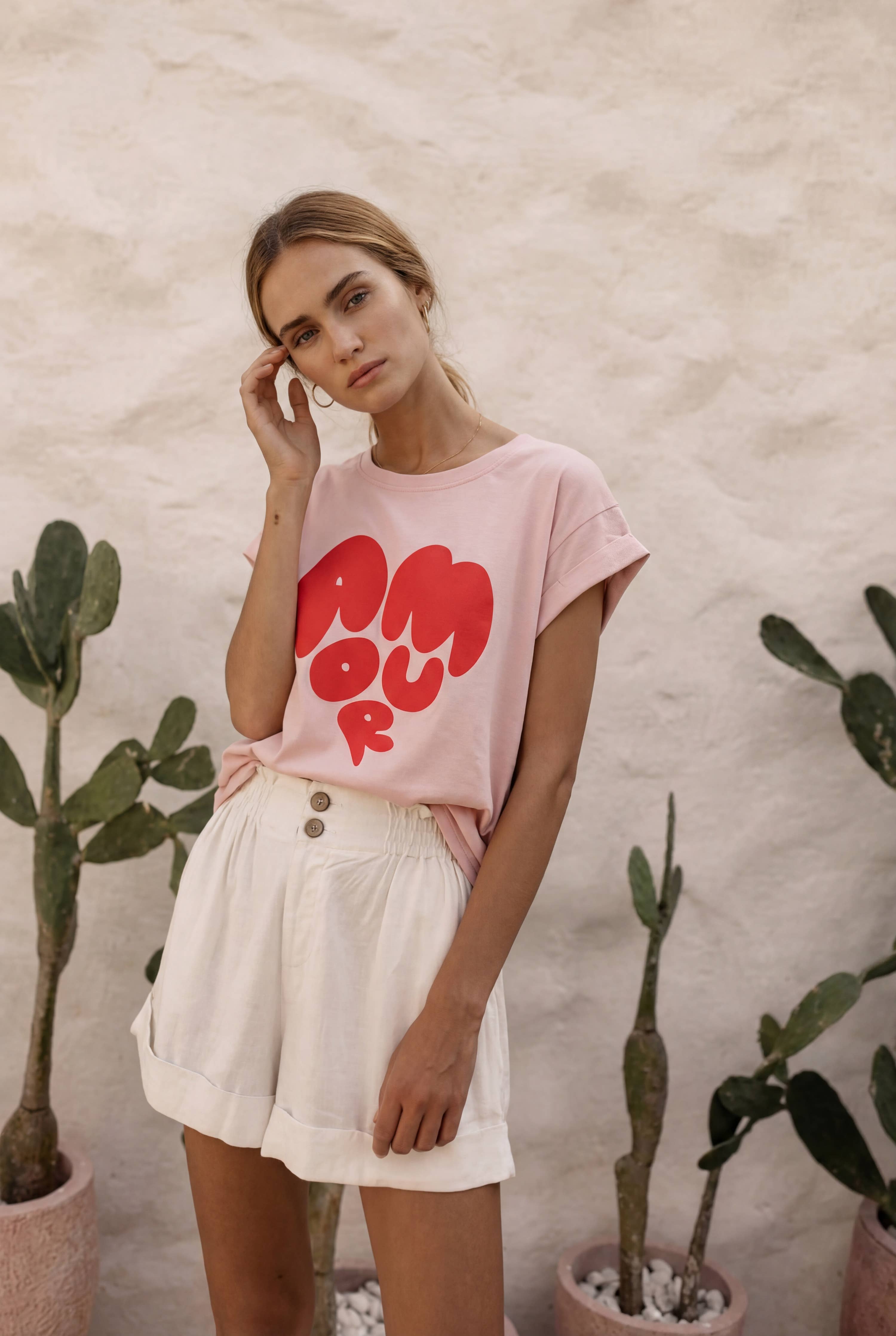 T-shirt Coton coeur AMORE Rose