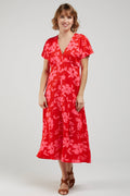 Robe Midi Fleurie DALI Rouge & Rose Fluo