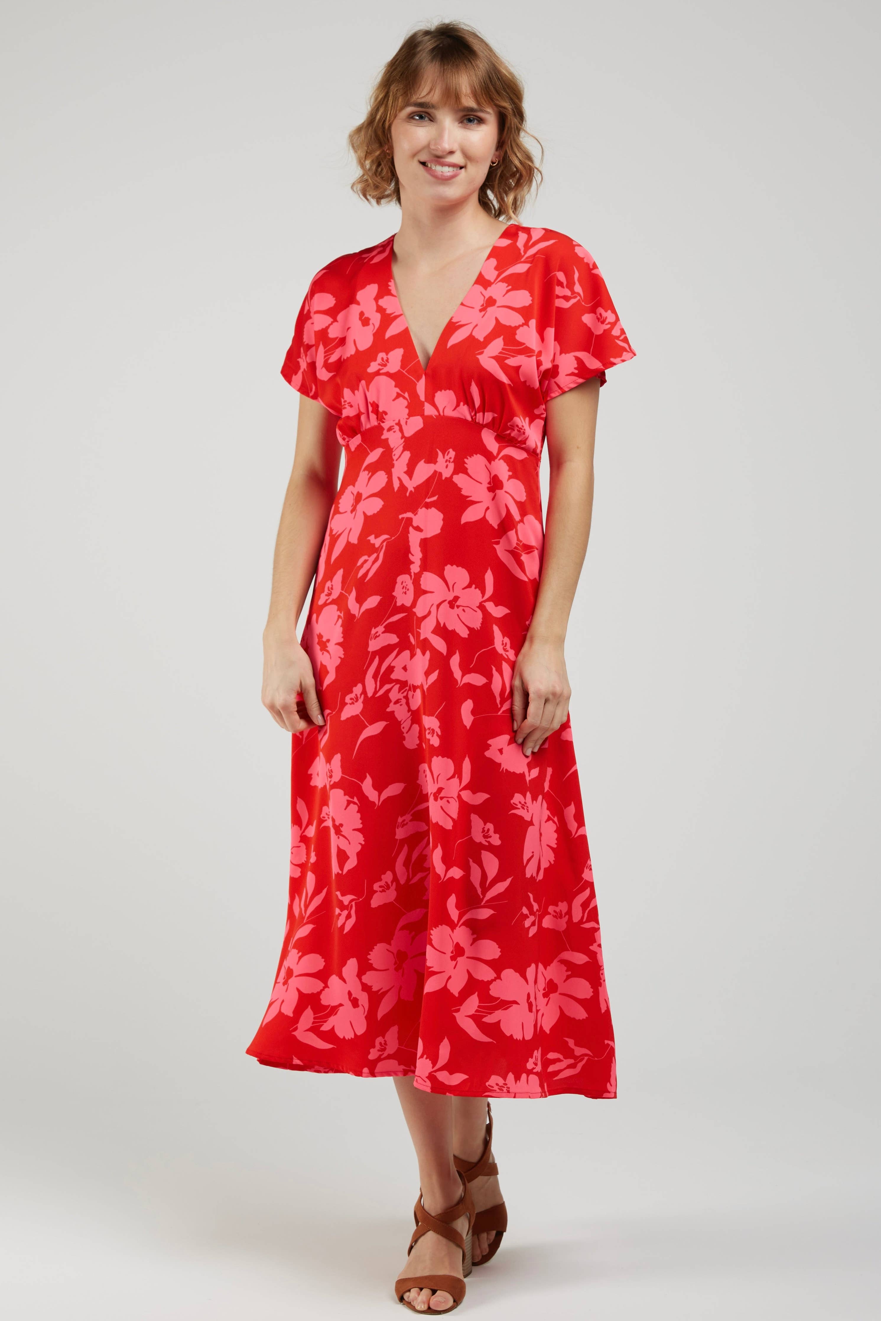 Robe Midi Fleurie DALI Rouge & Rose Fluo