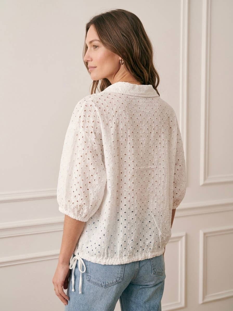 Chemise manches 3/4 coton ajouré JOYCE Rose