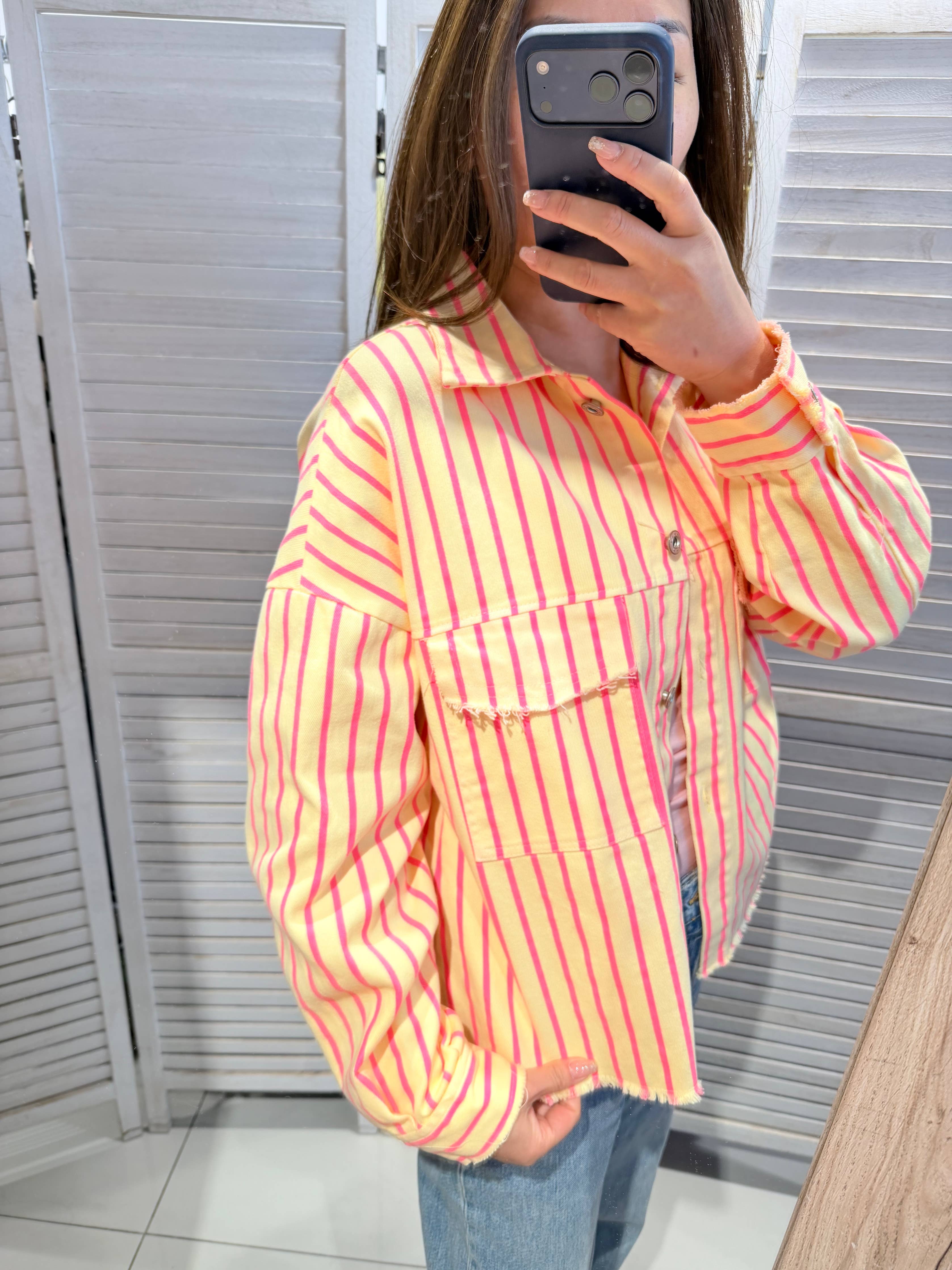 Veste coton CANDY rayée Jaune & Rose