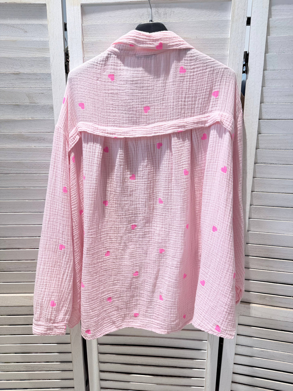 Chemise en coton imprimé cœur rose