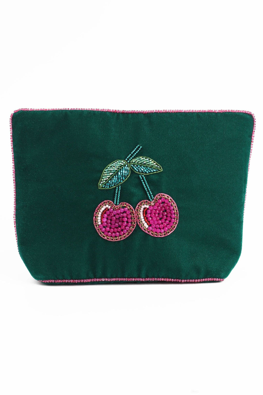 POCHETTE MOYENNE EN VELOURS VERT CERISE